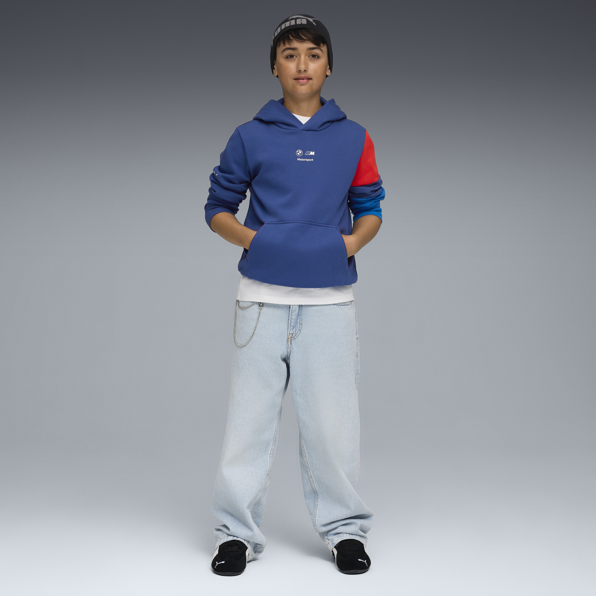 PUMA BMW M Motorsport Kids Essentials hoodie, Blauw, Maat 13-14Y thumbnail 2
