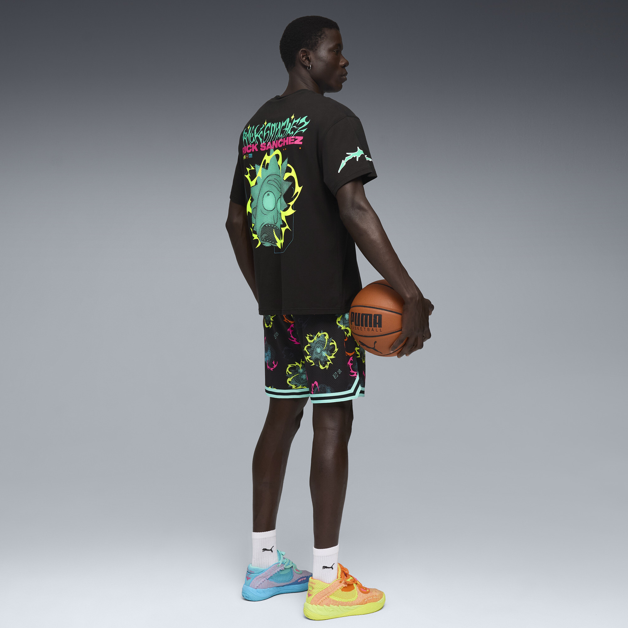 PUMA x RICK AND MORTY basketbal-T-shirt I voor Heren, Zwart, Maat 3XL thumbnail 6