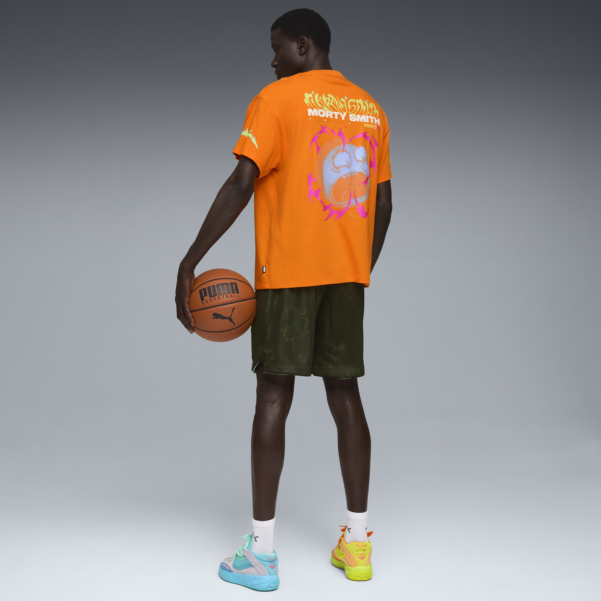 PUMA x RICK AND MORTY basketbal-T-shirt II voor Heren, Oranje, Maat 4XL thumbnail 4