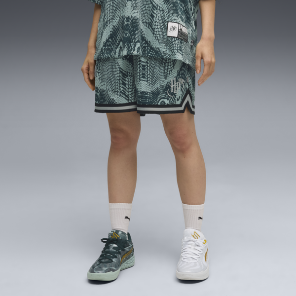 PUMA HOOPS x HARRY POTTER™ Shorts Women, Green Terrain-AOP, large-MEX