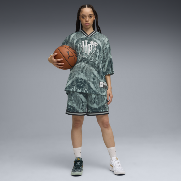 PUMA HOOPS x HARRY POTTER™ Shorts Women, Green Terrain-AOP, large-MEX
