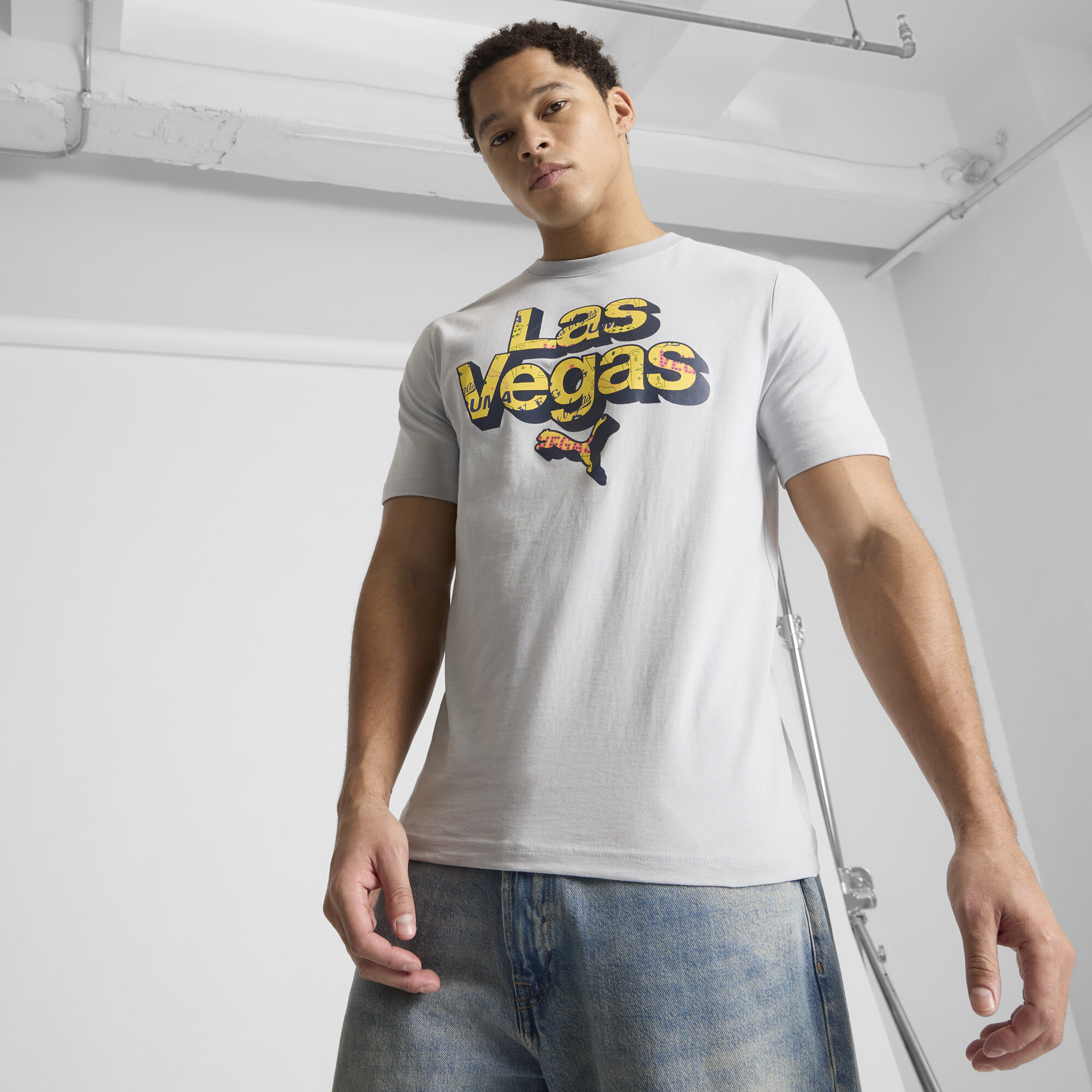 Puma Graphics Lv Pattern T-shirt In Gray