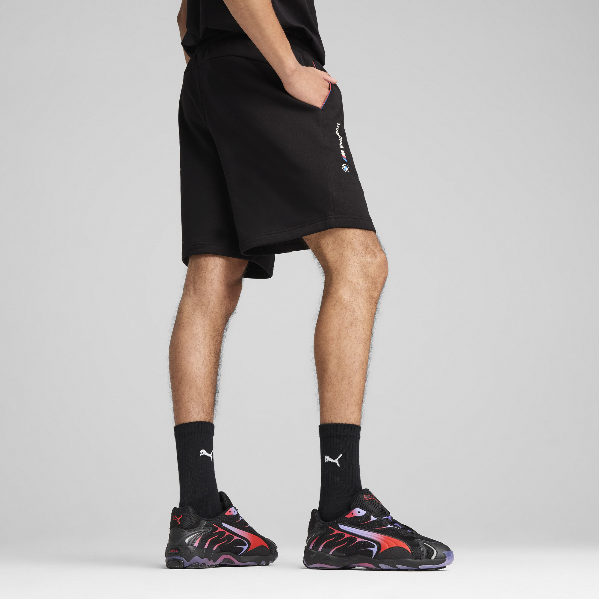 PUMA BMW M Motorsport Essentials+ lange fleece short voor Heren, Zwart, Maat S thumbnail 3