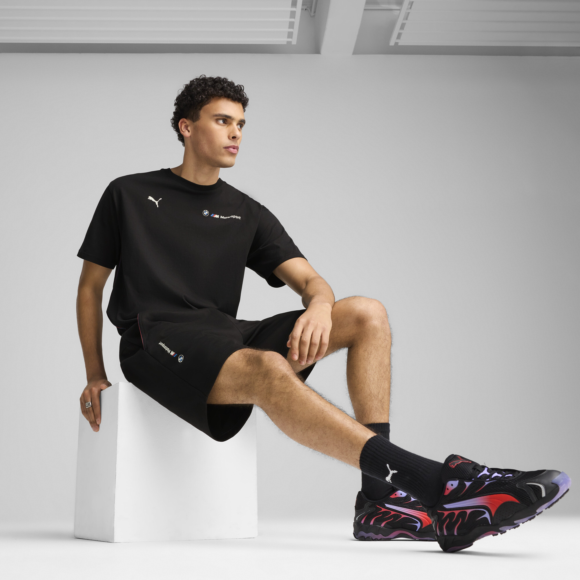 PUMA BMW M Motorsport Essentials+ lange fleece short voor Heren, Zwart, Maat S thumbnail 2