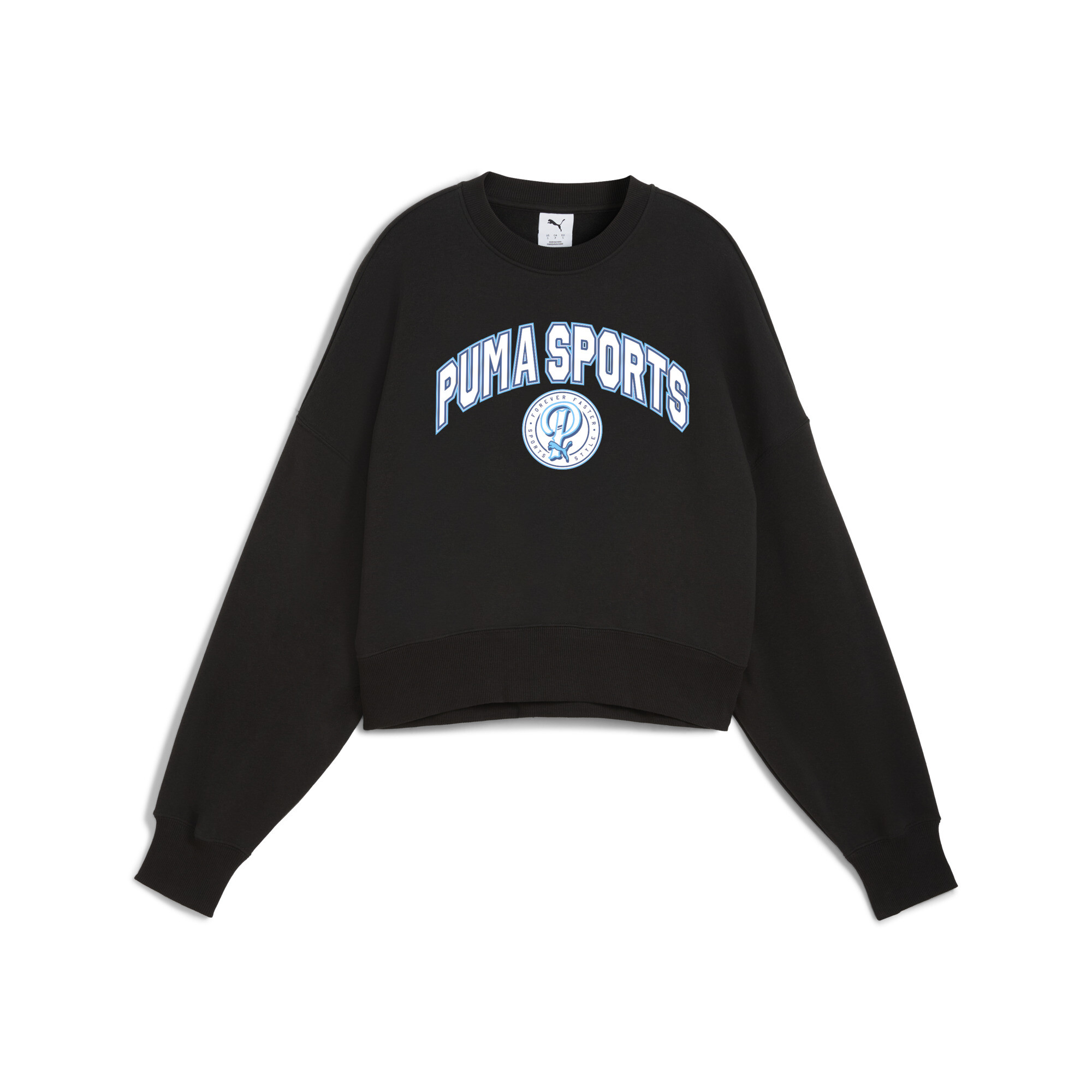 PUMA Wardrobe Essentials Sports Legacy oversized sweatshirt met ronde hals en print voor Dames, Zwart, Maat S thumbnail 3