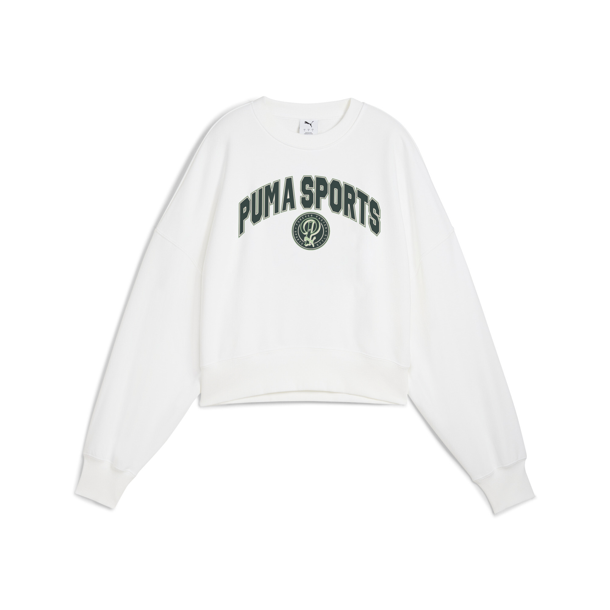 PUMA Wardrobe Essentials Sports Legacy oversized sweatshirt met ronde hals en print voor Dames, Wit, Maat XL thumbnail 3