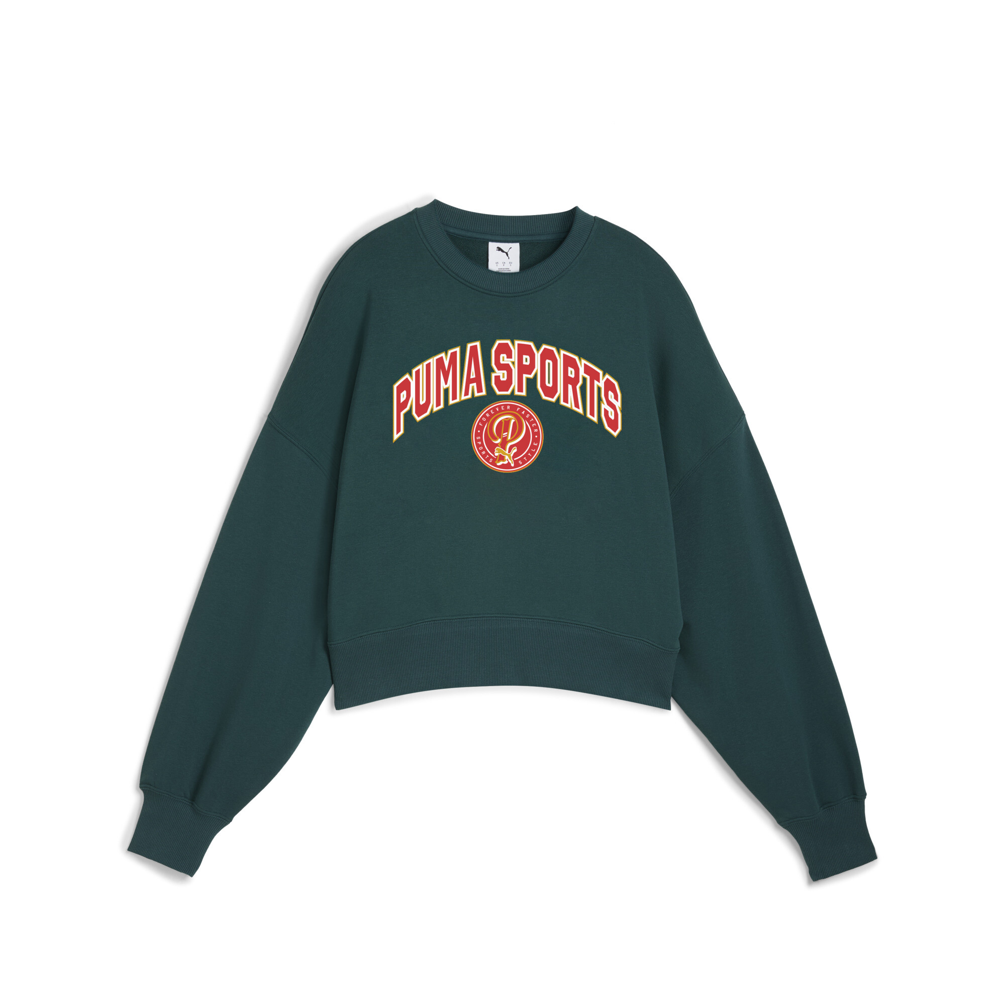 PUMA Wardrobe Essentials Sports Legacy oversized sweatshirt met ronde hals en print voor Dames, Groen, Maat S thumbnail 3