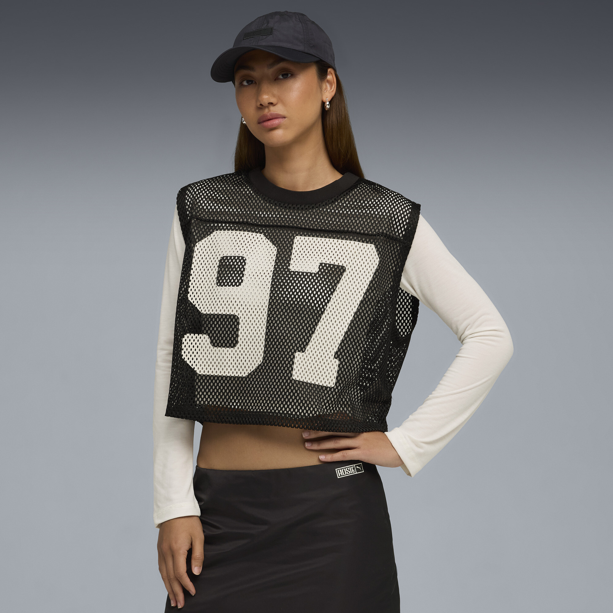 Puma X Rosé Relaxed Mesh Top Women In Black
