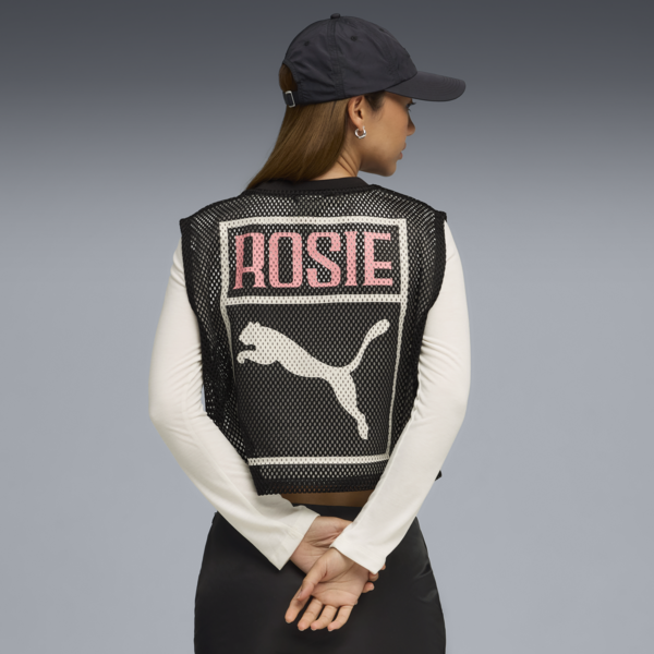 PUMA x ROSÉ Relaxed Mesh Top Women, PUMA Black, large-ZAF