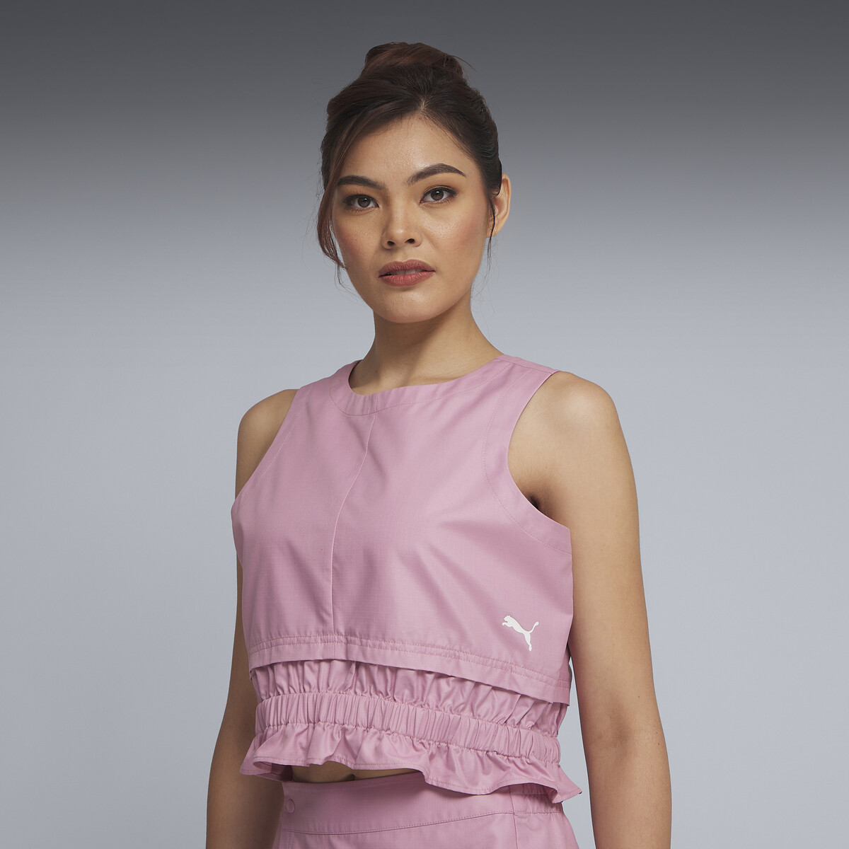 Wardrobe Essentials Layered Crop Top Women in Poised Pink by PUMA, Large