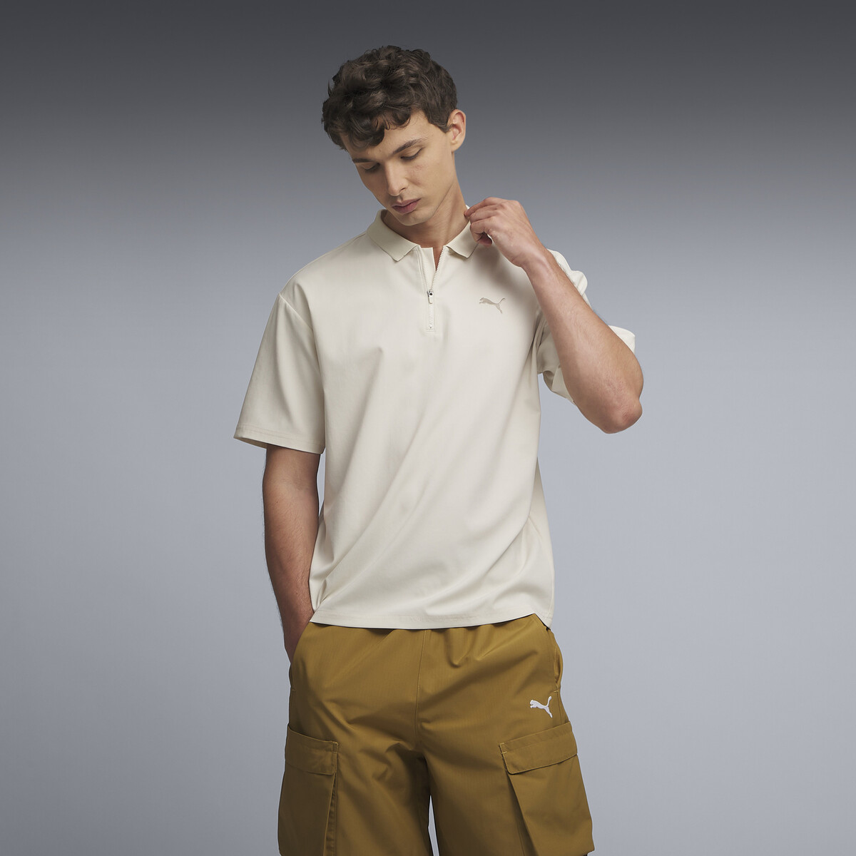 Premium Essentials Quarter-Zip Polo Woven Men in Alpine Snow by PUMA, Medium