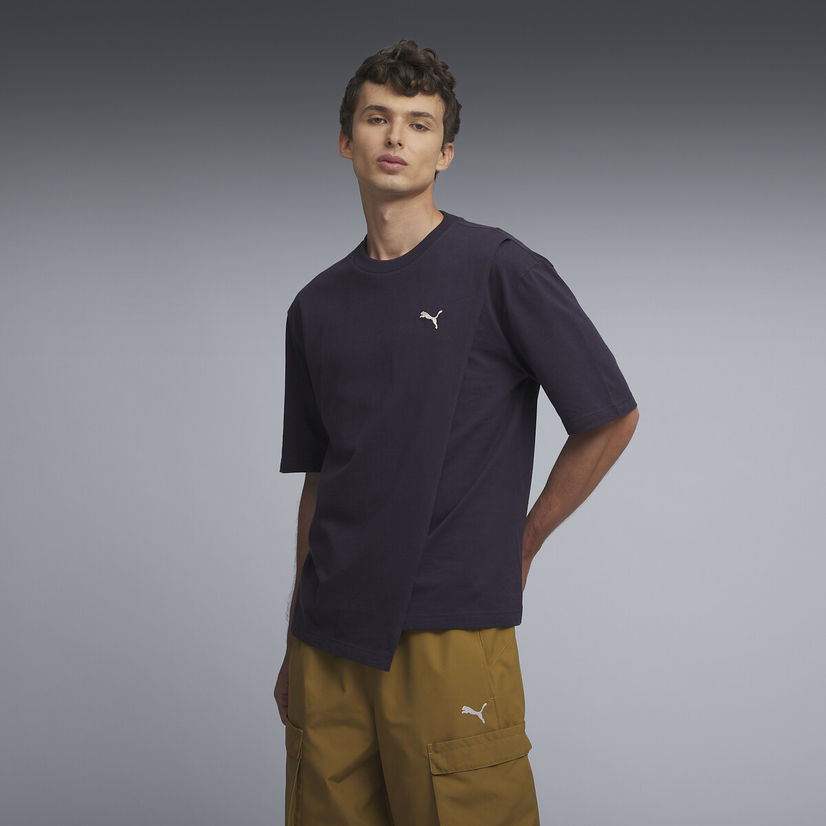 Premium Essentials Layered Boxy T-Shirt Men in New Navy by PUMA, Small