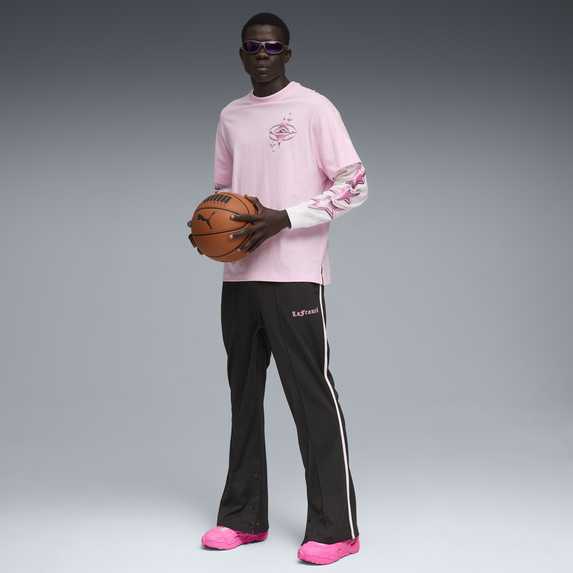 PUMA LaFrancÃ© HEEM Roze T-shirt met lange mouwen voor Heren, Roze/Wit, Maat M thumbnail 6