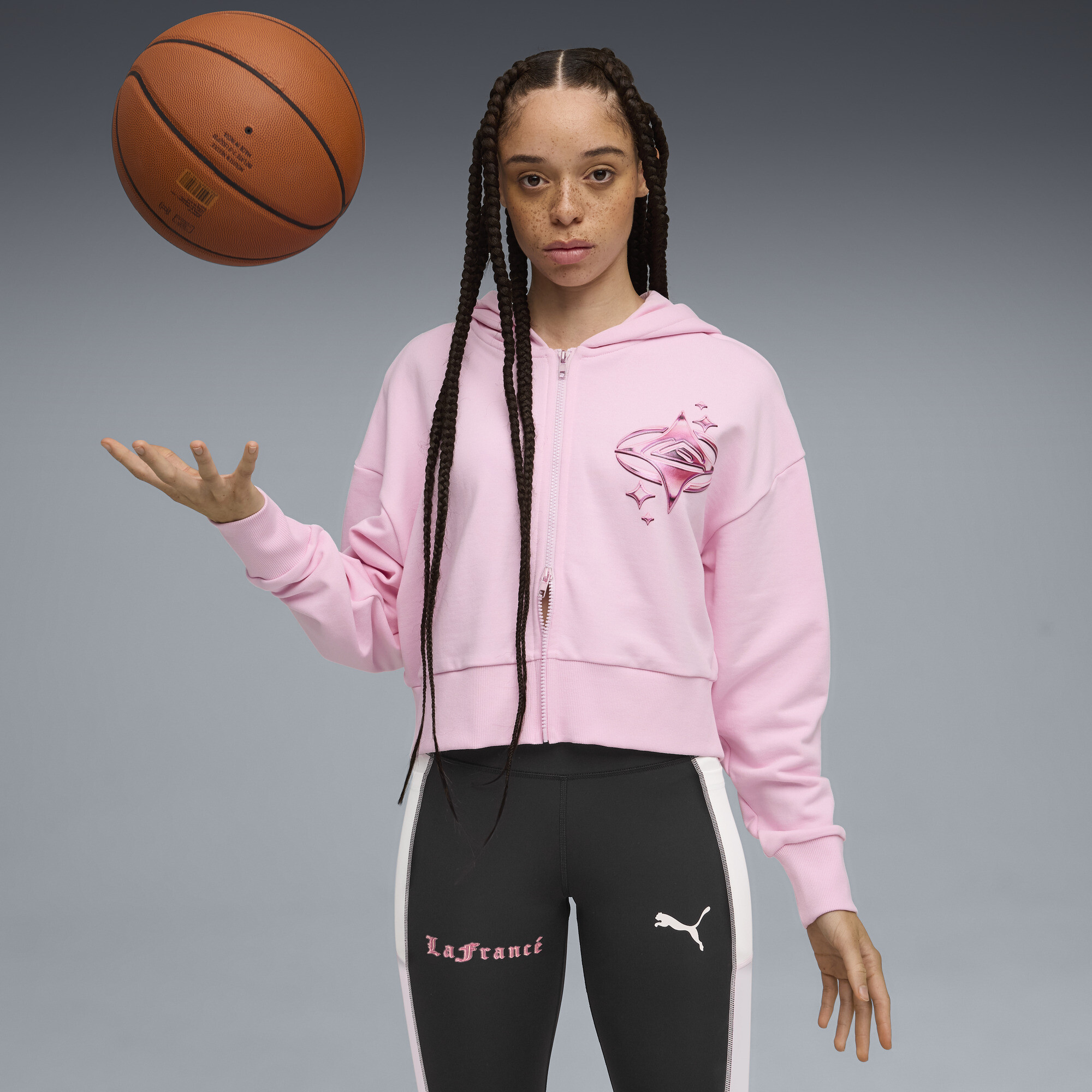 PUMA LaFrancÃ© HEEM Roze cropped basketbalhoodie voor Dames, Maat L