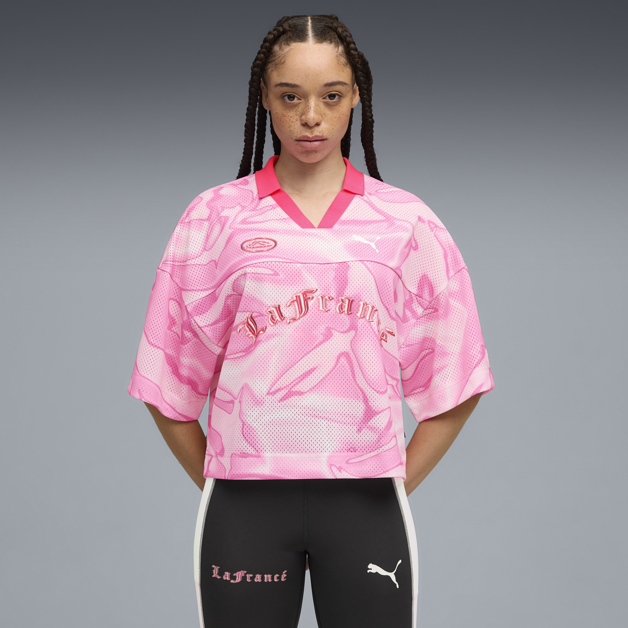 PUMA Lafrance Pink Heem Collared Short Sleeve Soccer Jersey