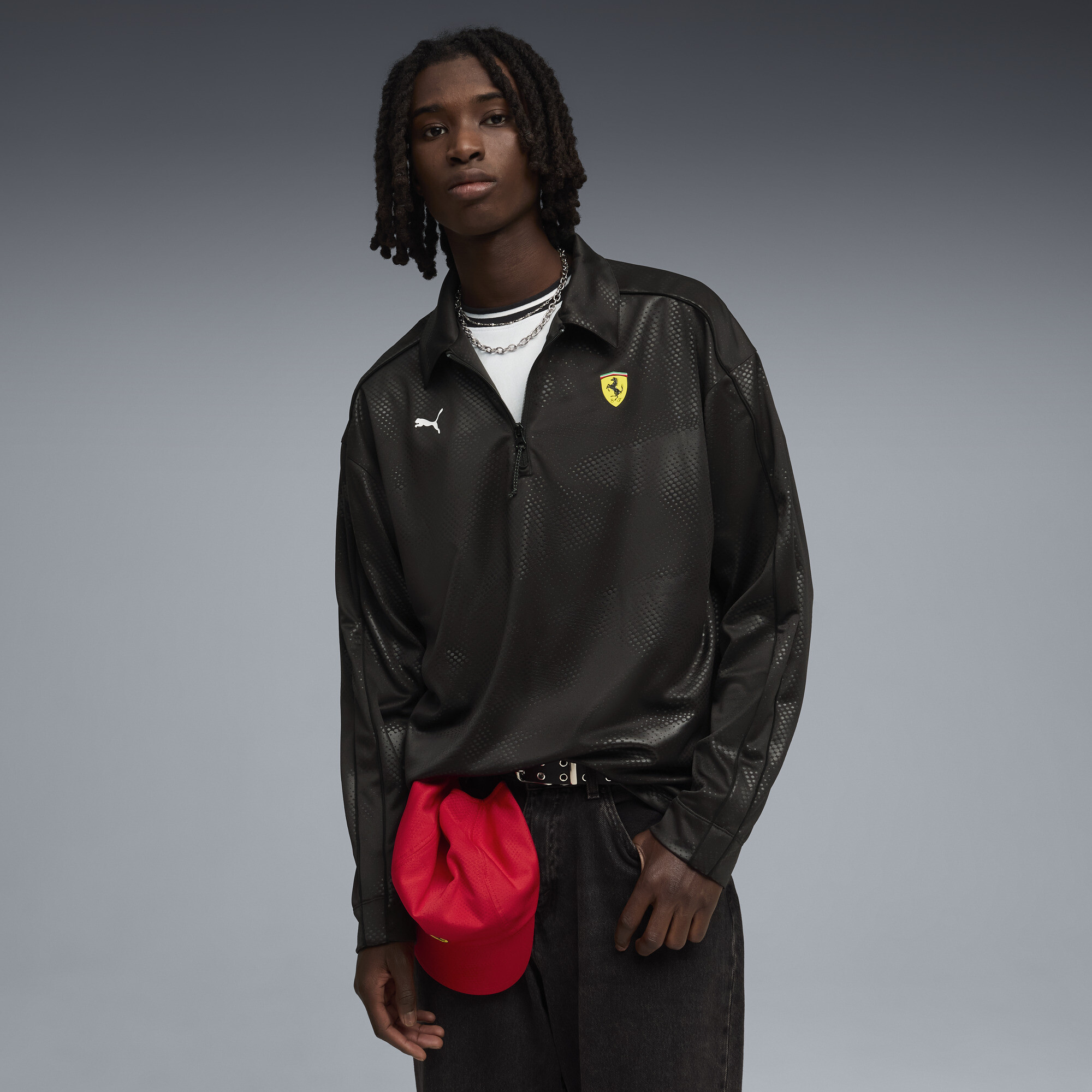 PUMA Scuderia Ferrari Premium polo met lange mouwen voor Heren, Zwart, Maat XL thumbnail 4