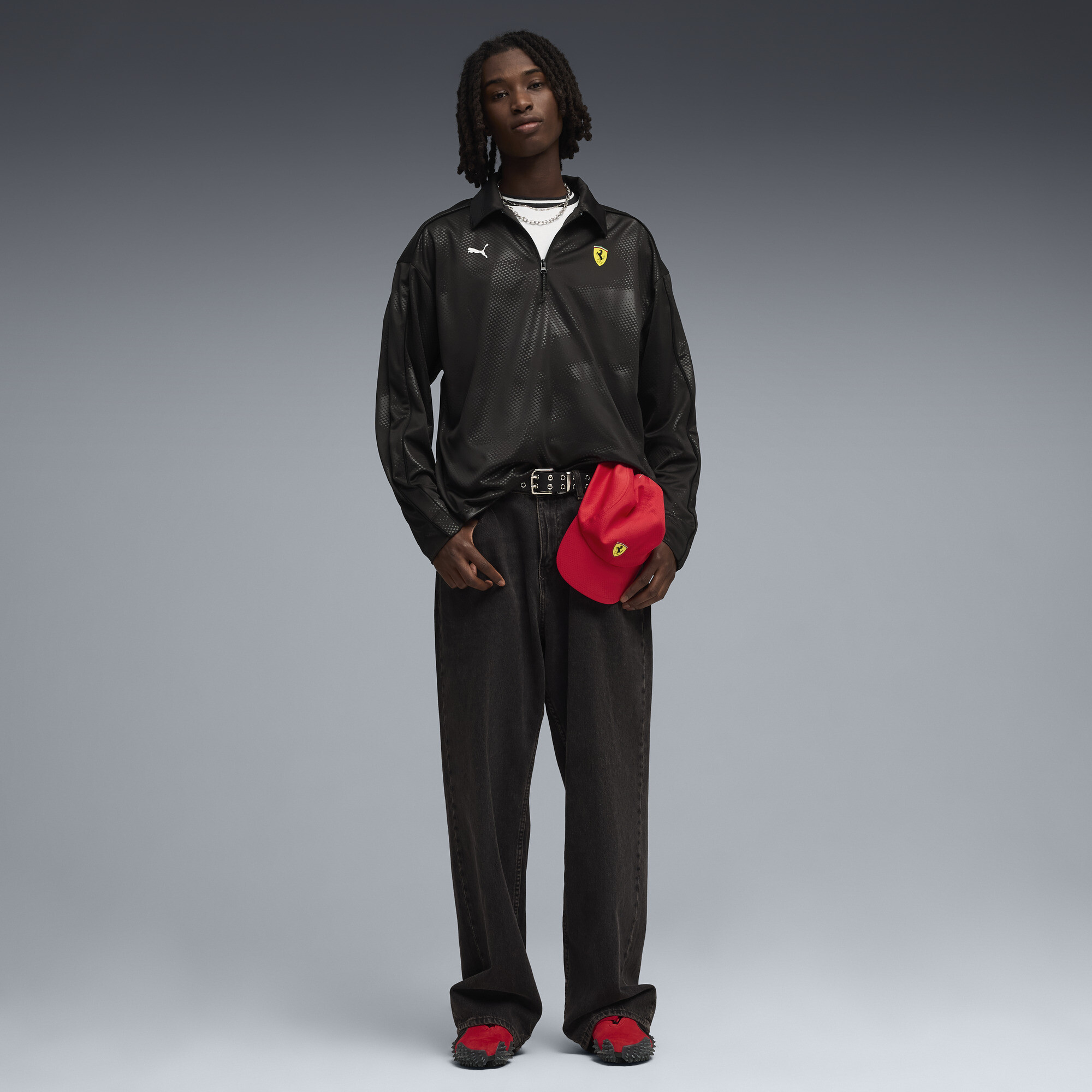 PUMA Scuderia Ferrari Premium polo met lange mouwen voor Heren, Zwart, Maat XL thumbnail 2