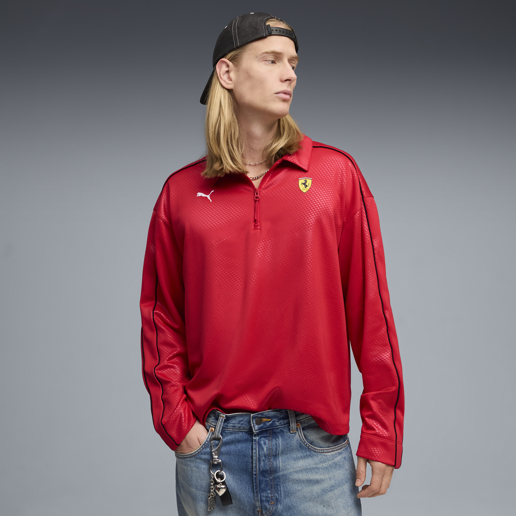 PUMA Scuderia Ferrari Premium polo met lange mouwen voor Heren, Rood, Maat XL thumbnail 4