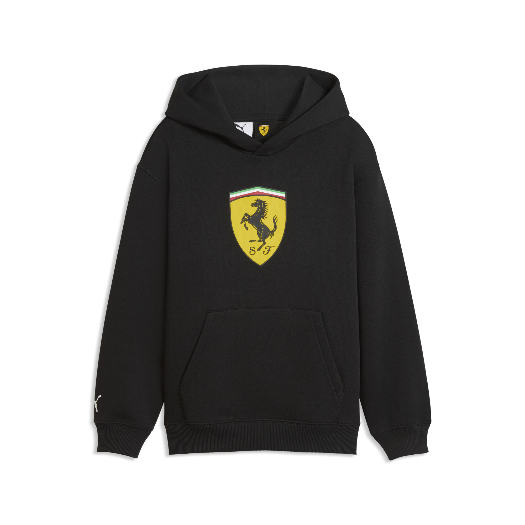 PUMA Scuderia Ferrari hoodie met gekleurd schild, Zwart, Maat 13-14Y