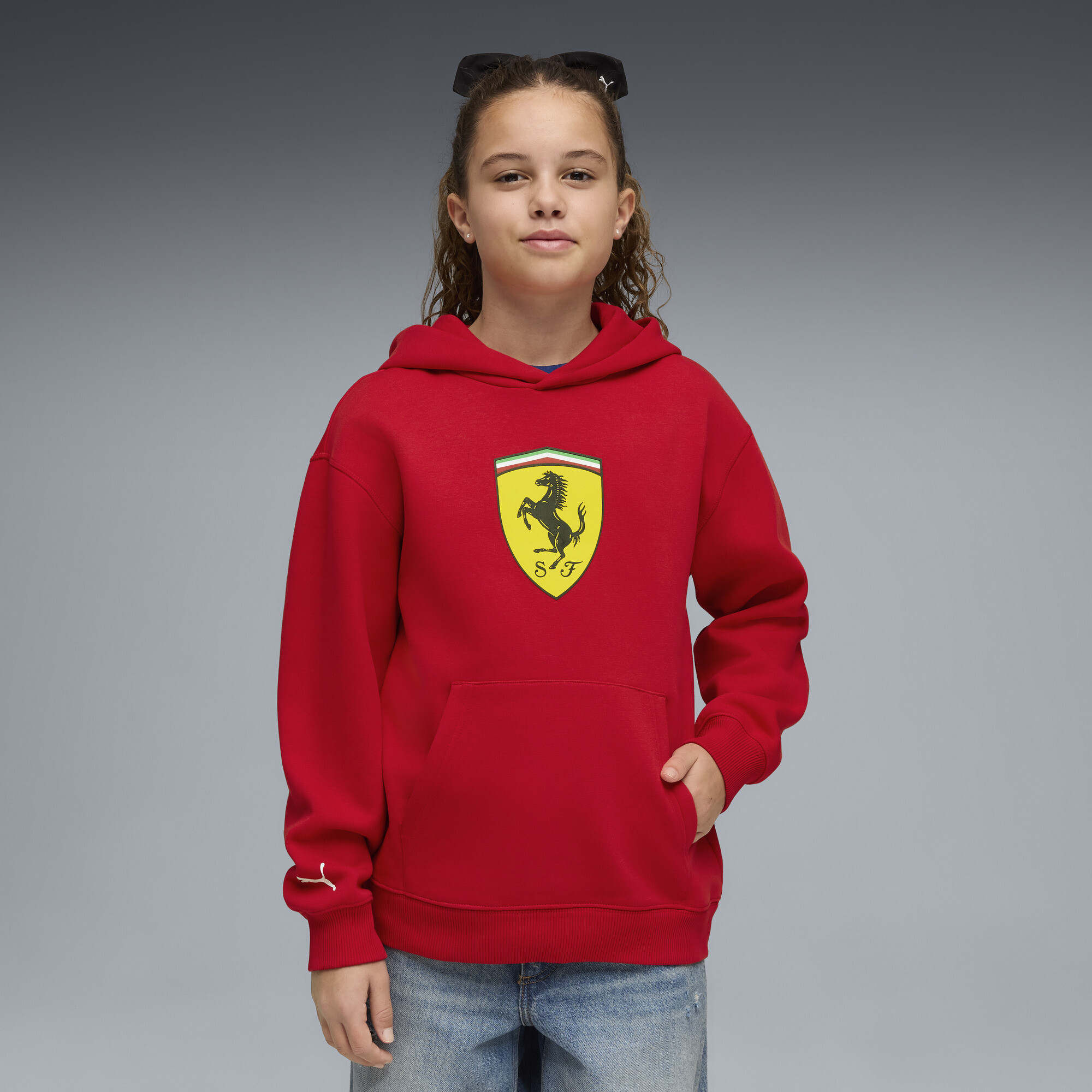 PUMA Scuderia Ferrari hoodie met gekleurd schild, Rood, Maat 5-6Y thumbnail 5