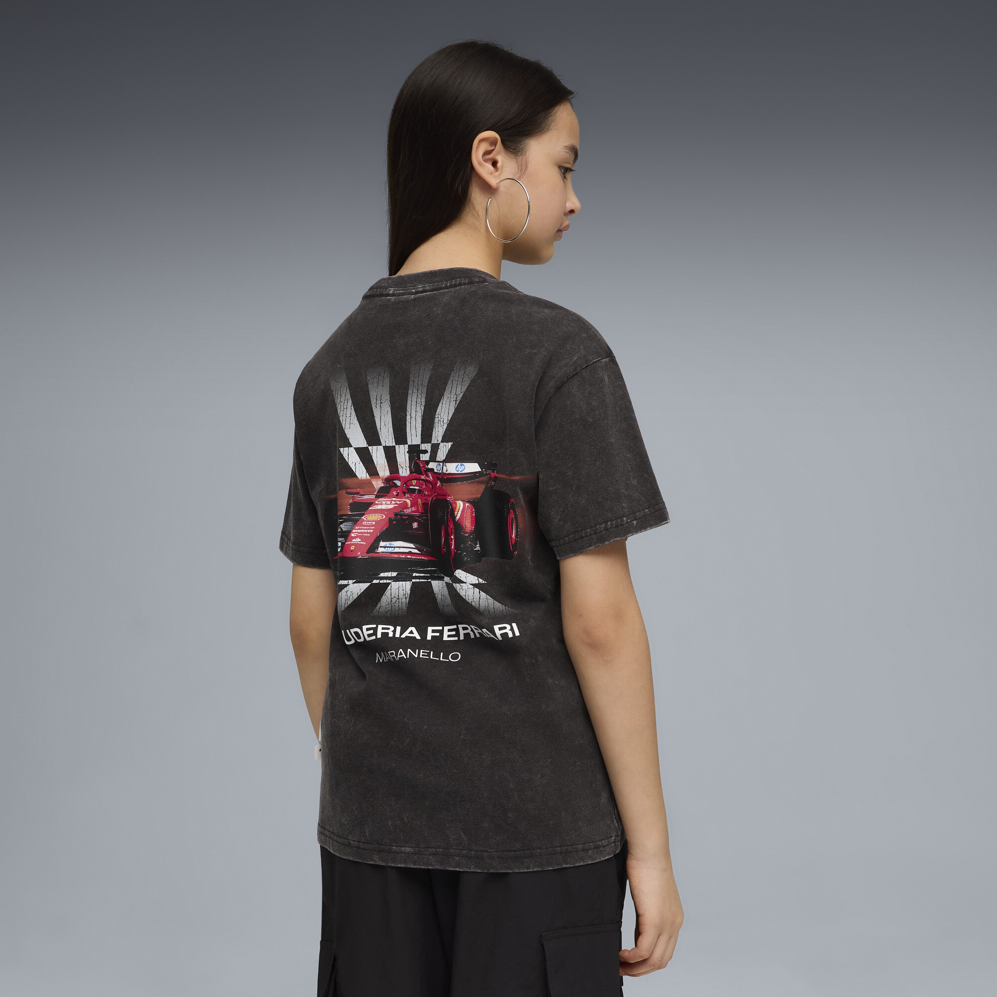 PUMA Scuderia Ferrari T-shirt met autoprint, Zwart, Maat 5-6Y thumbnail 2