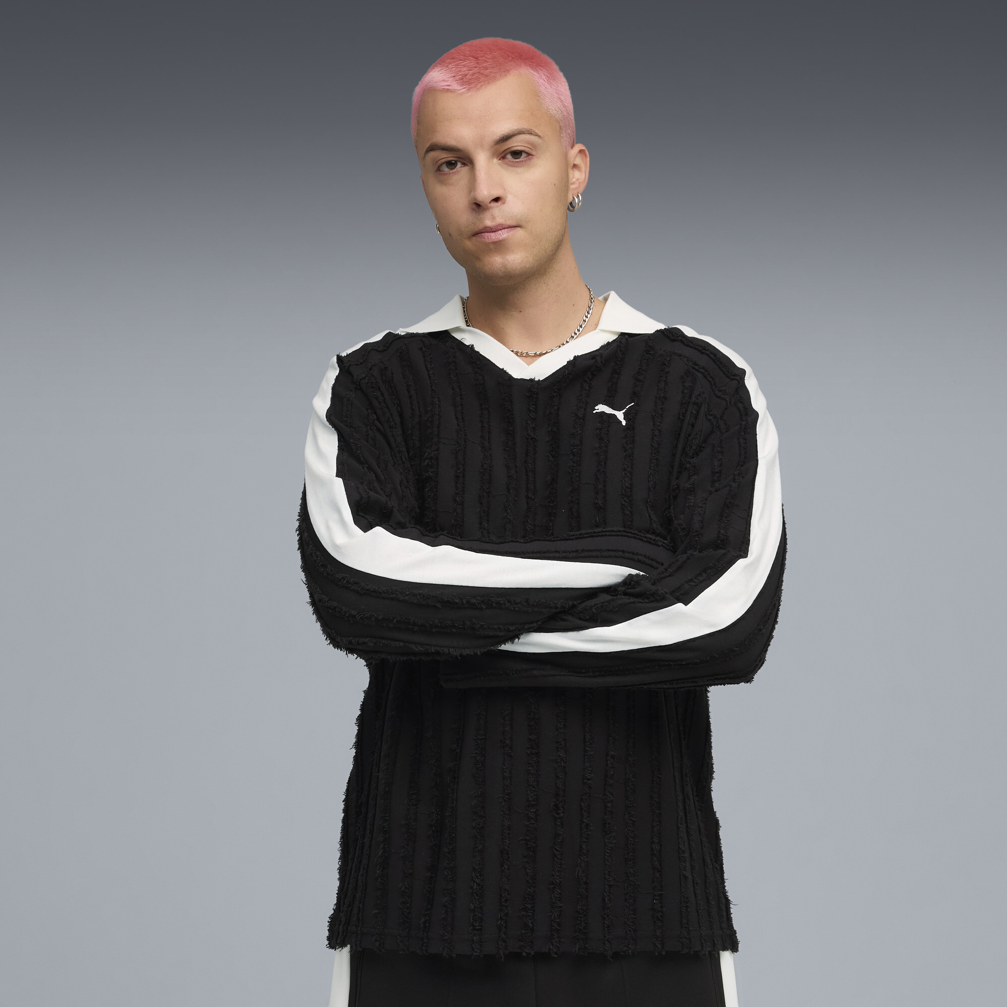 Polera polo T7 de manga larga y corte holgado para hombre