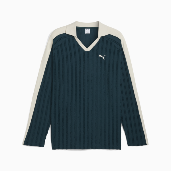 T7 Relaxed Long Sleeve Polo Men, Green Terrain, large-ZAF