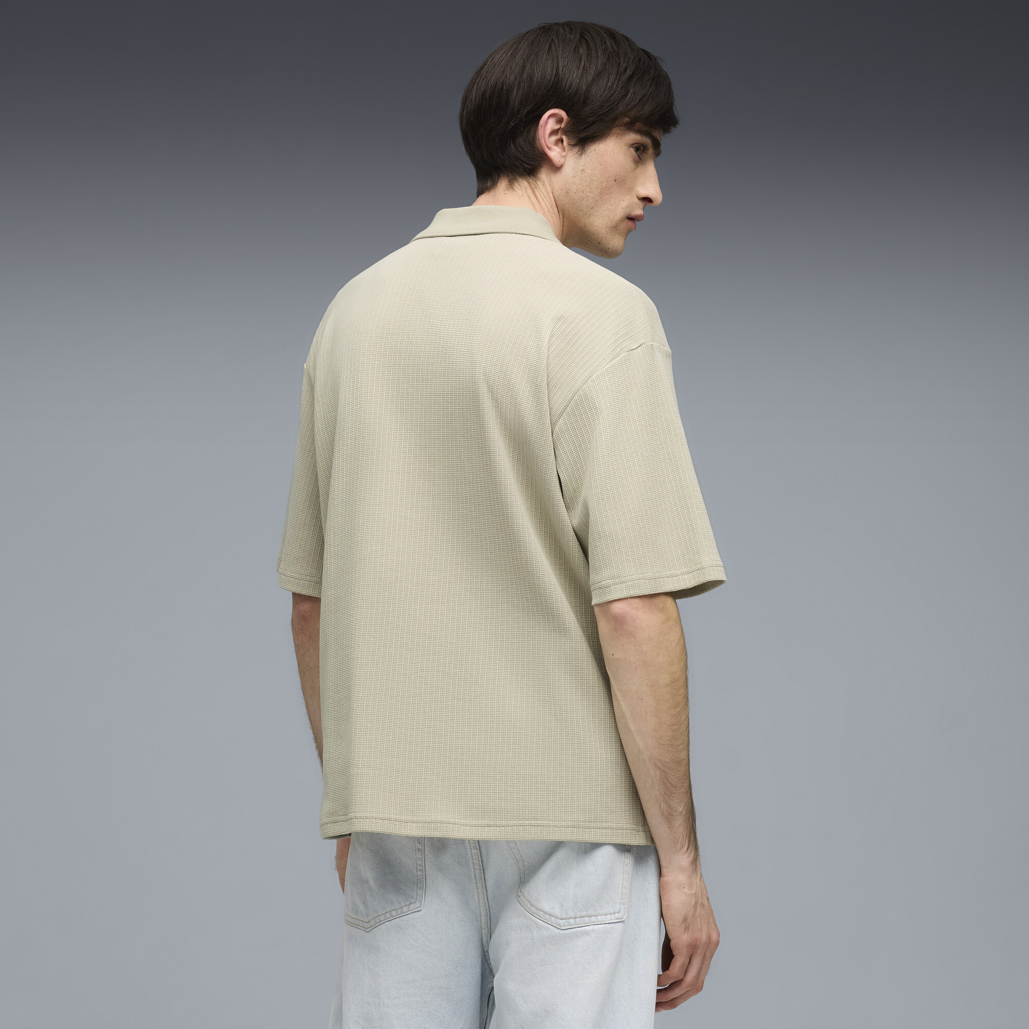 PUMA Wardrobe Essentials boxy polo voor Heren, Beige/Grijs, Maat XXL thumbnail 3