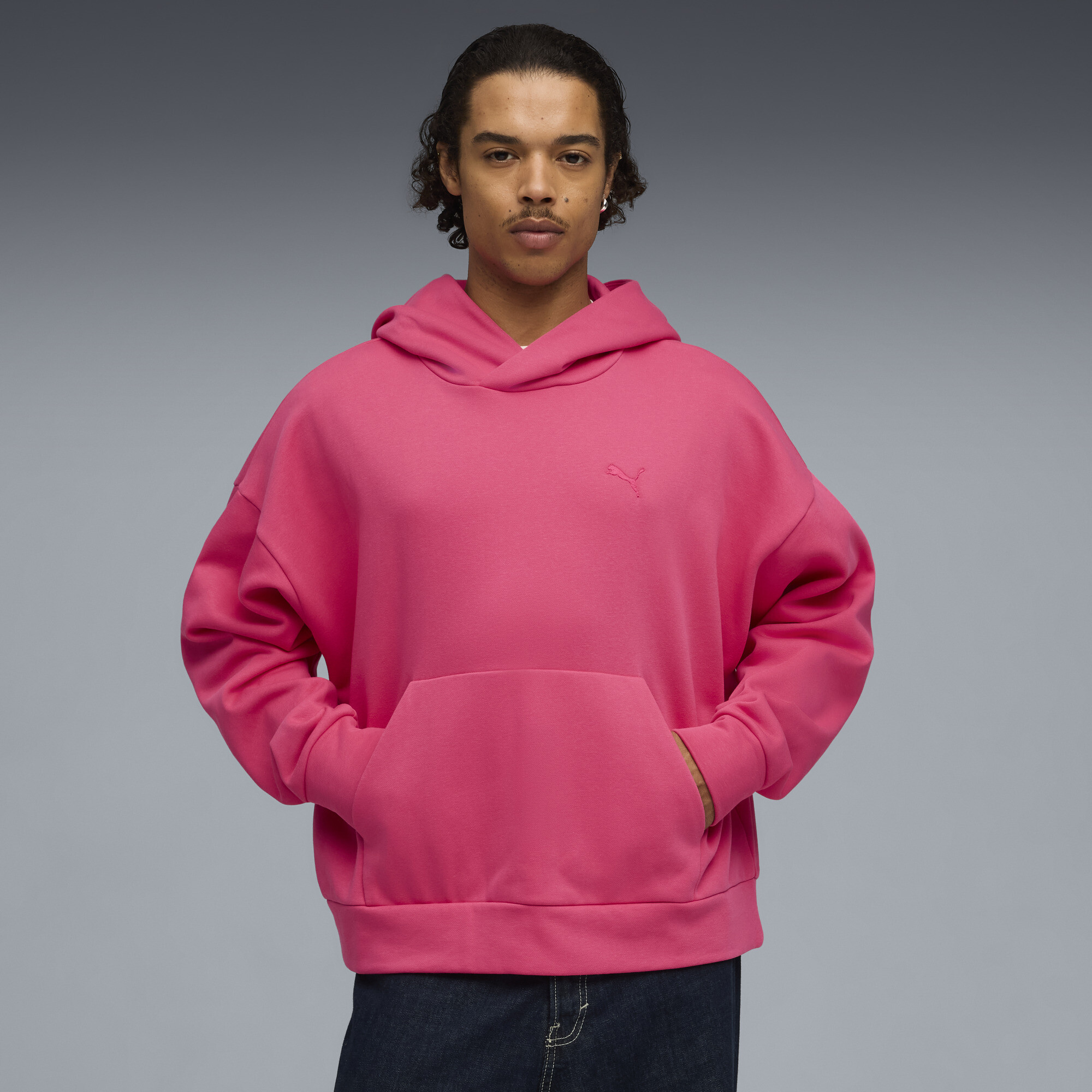 PUMA Wardrobe Essentials Men's Fleece Hoodie in Pink, Size XL