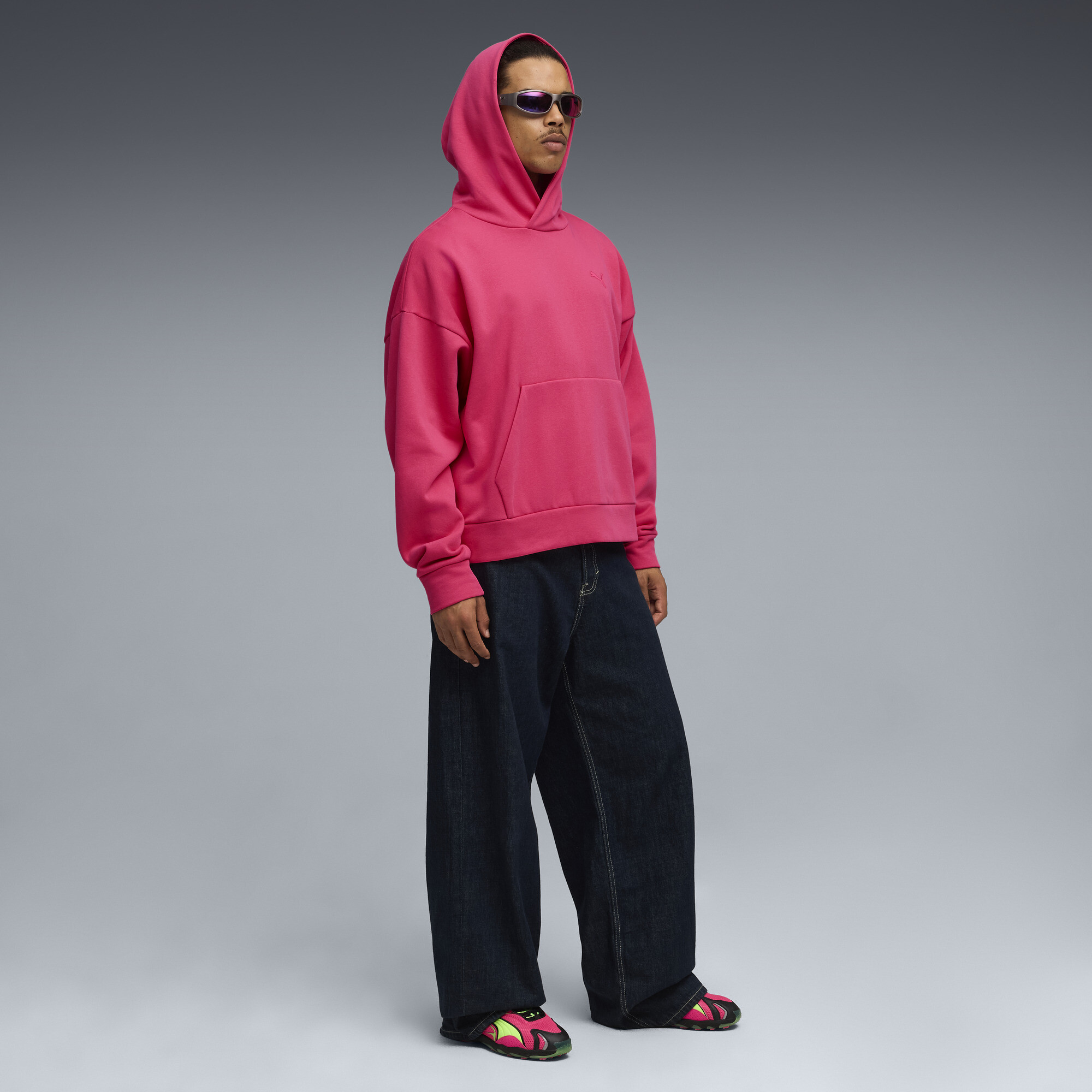 PUMA Wardrobe Essentials boxy fleece hoodie voor Heren, Roze, Maat M thumbnail 4