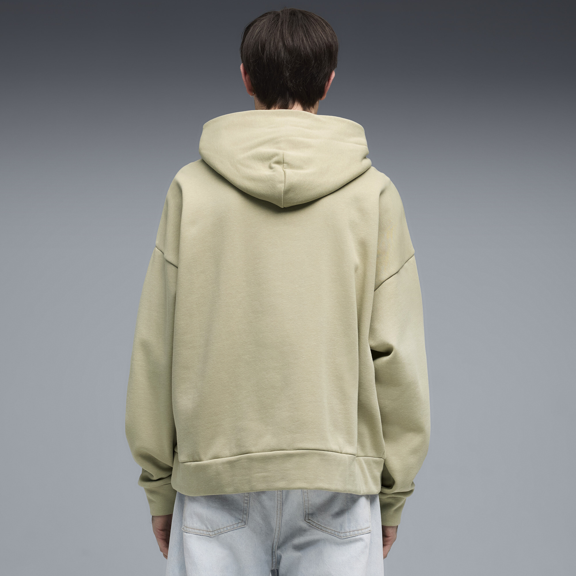 PUMA Wardrobe Essentials boxy fleece hoodie voor Heren, Beige/Grijs, Maat M thumbnail 5