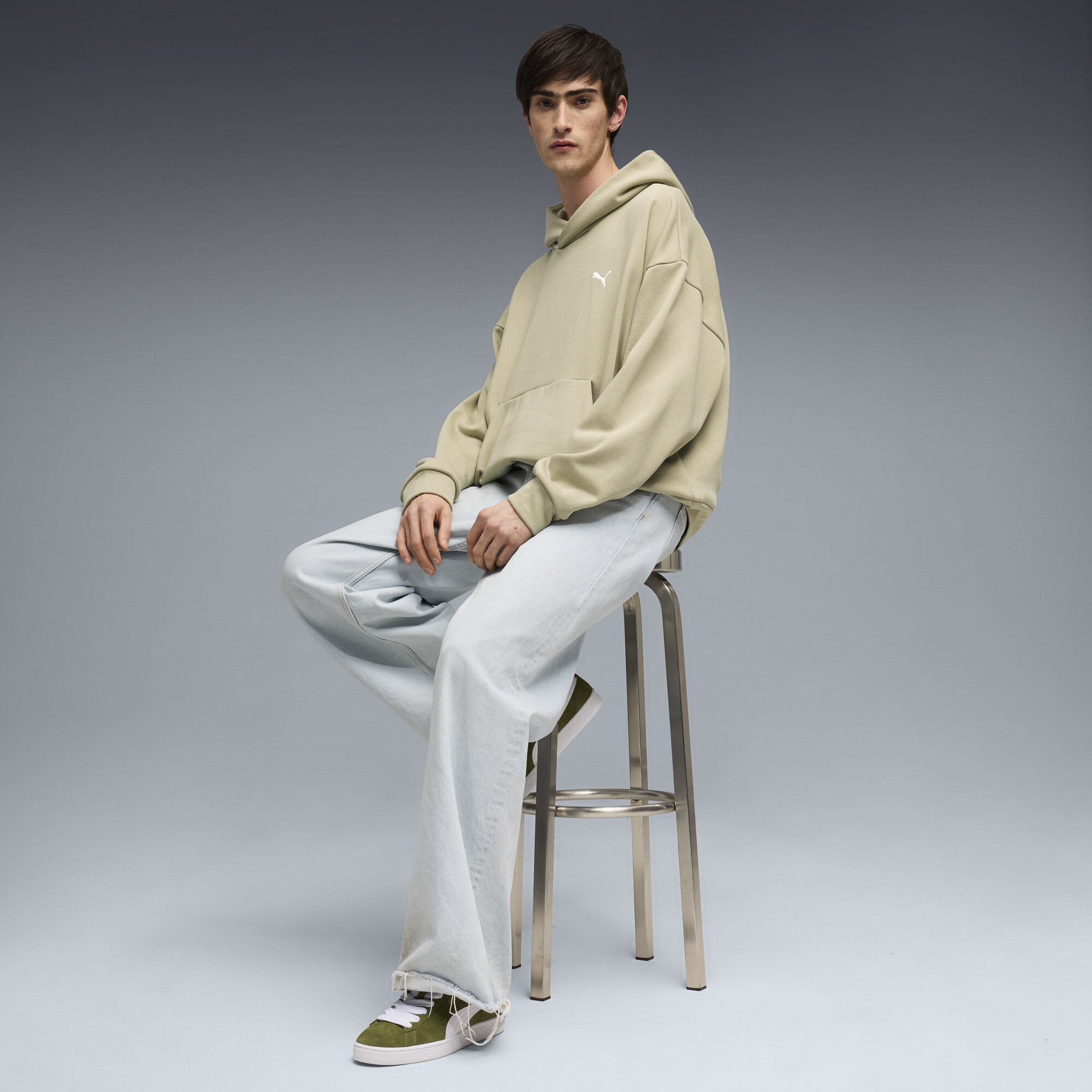 PUMA Wardrobe Essentials boxy fleece hoodie voor Heren, Beige/Grijs, Maat M thumbnail 4