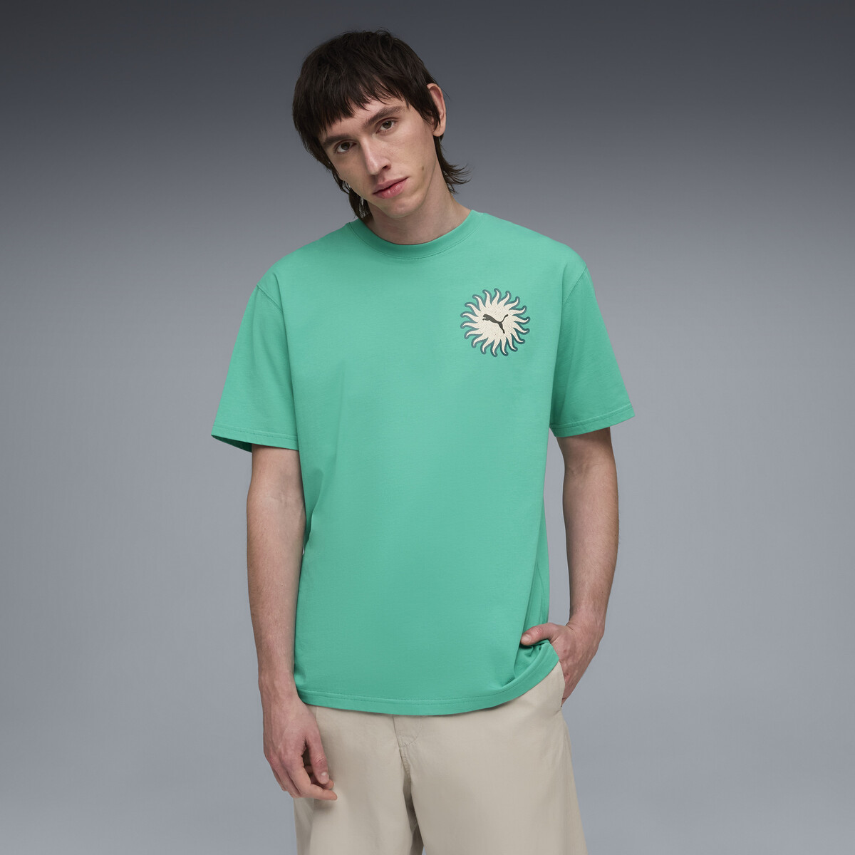 Sunset Drive Relaxed T-Shirt Men in Vibrant Green by PUMA, Medium