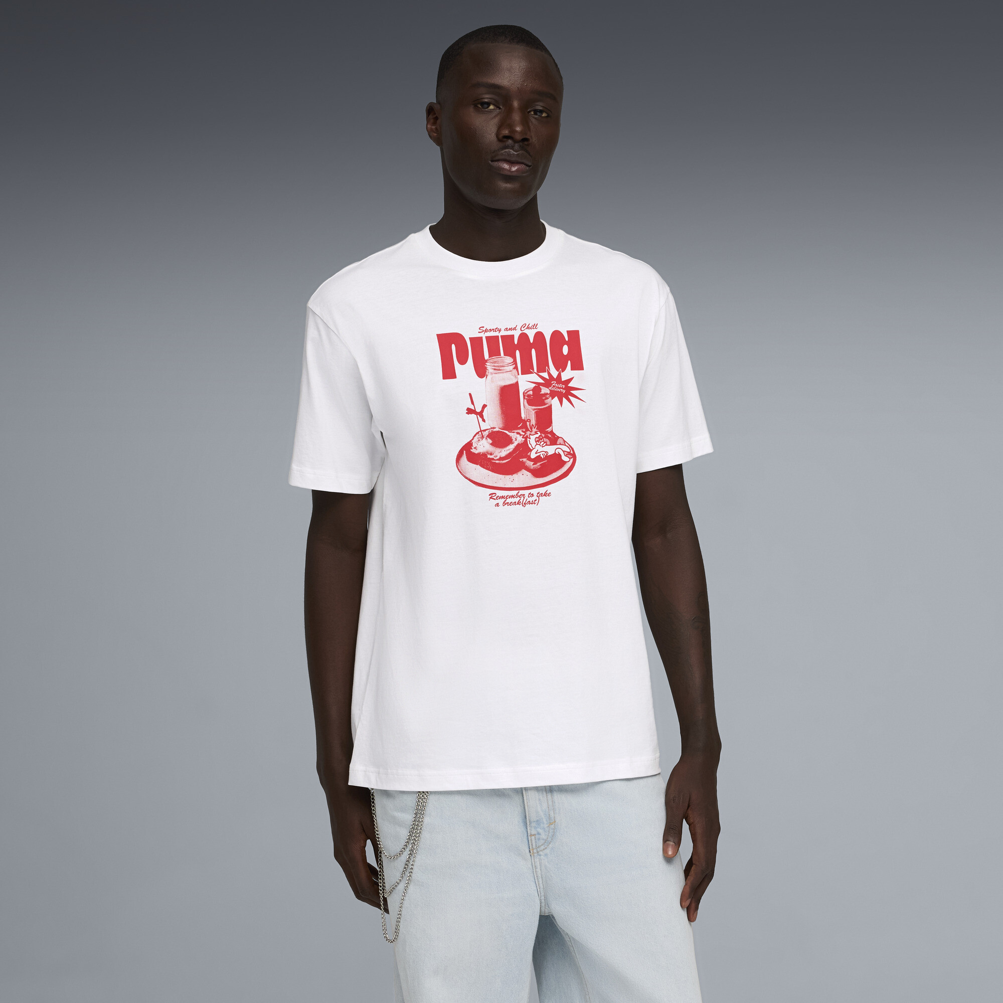 PUMA Relaxed T-shirt met ontbijtafdruk voor Heren, Wit, Maat S