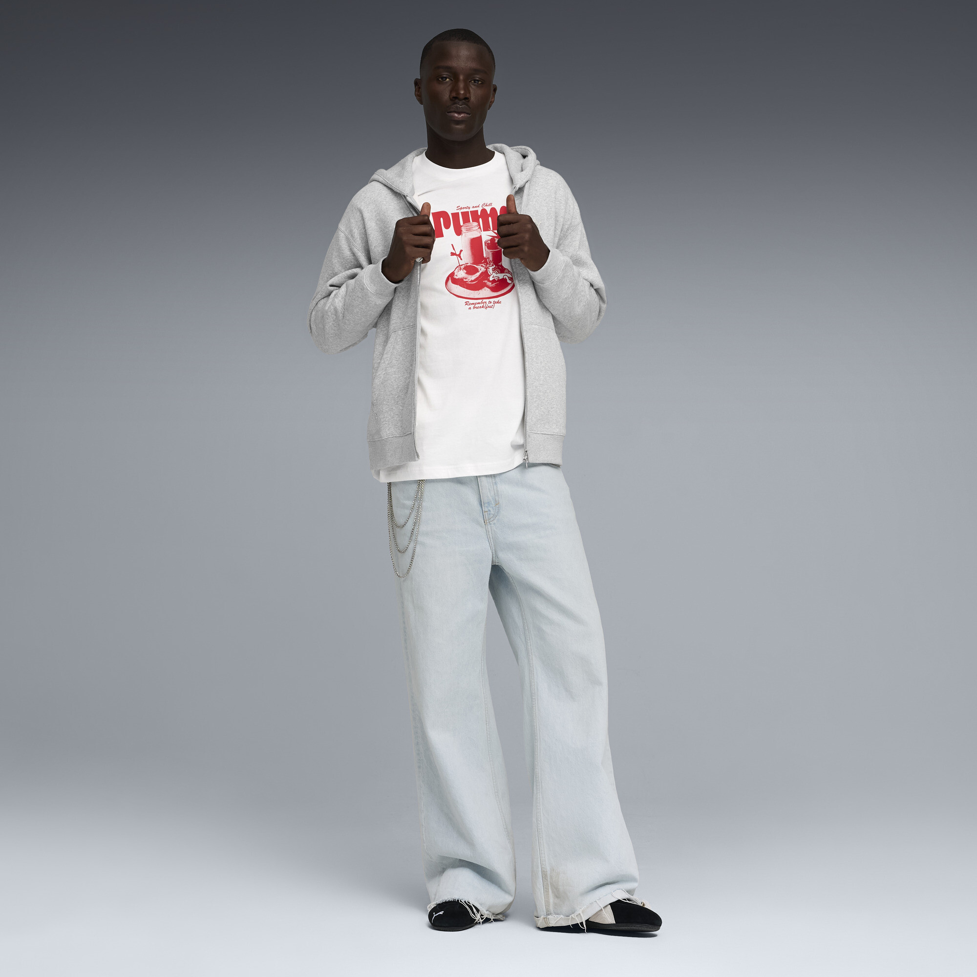 PUMA Relaxed T-shirt met ontbijtafdruk voor Heren, Wit, Maat S thumbnail 4