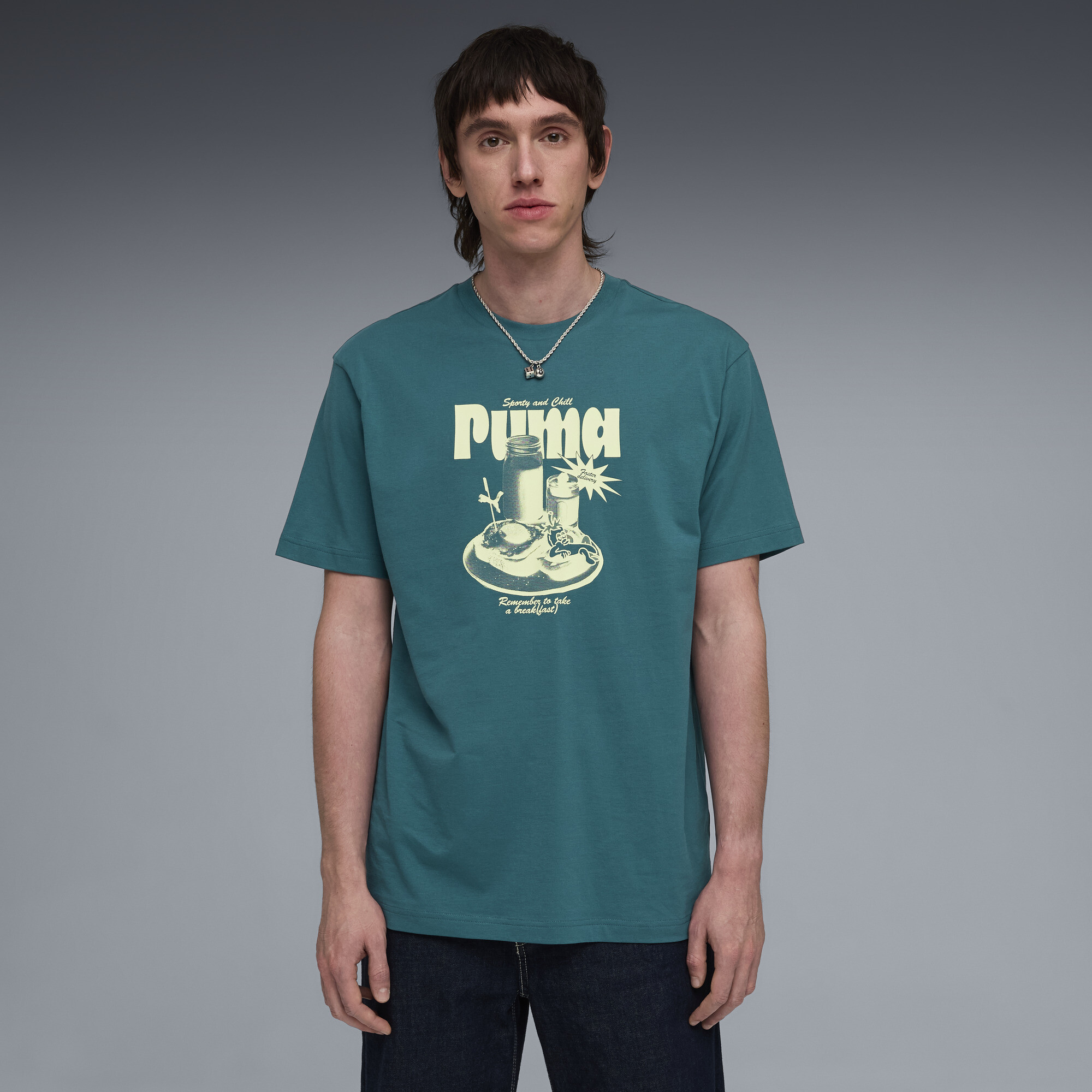 PUMA Relaxed T-shirt met ontbijtafdruk voor Heren, Maat L