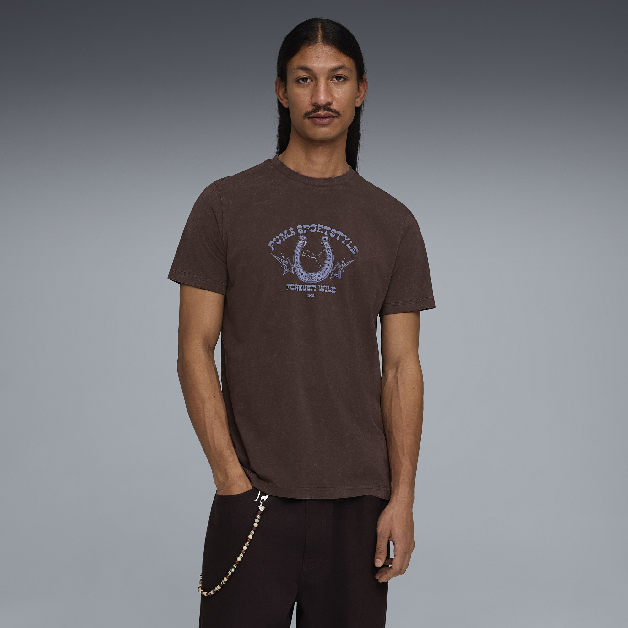 PUMA Verwassen T-shirt met retro-afbeelding voor Heren, Bruin, Maat S