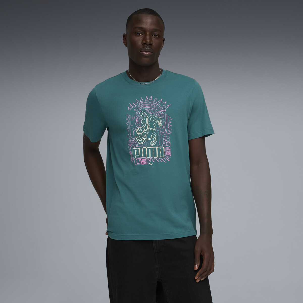 Graphic Hand-Drawn T-Shirt Men in Emerald Ice by PUMA, XS