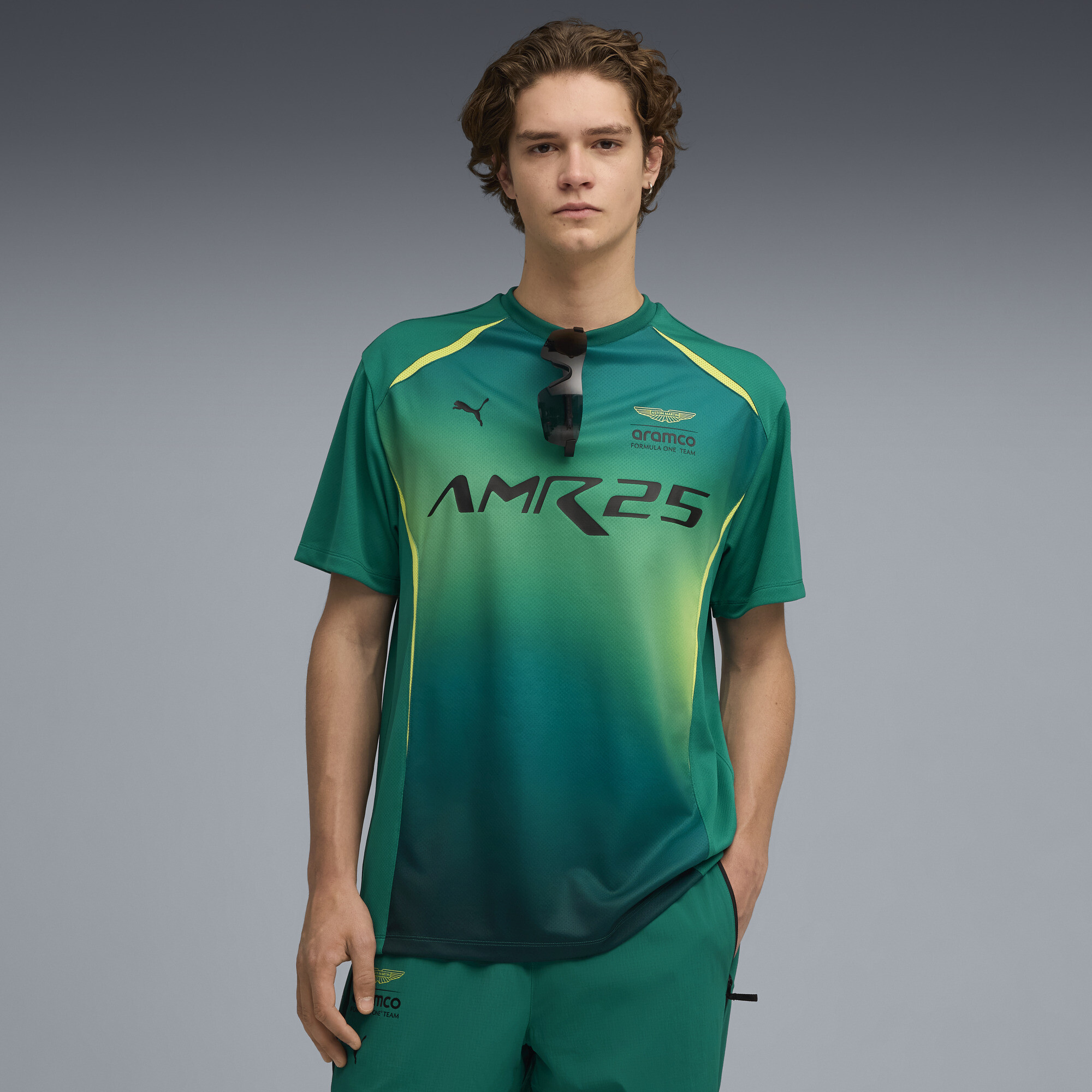 PUMA x ASTON MARTIN ARAMCO F1Â® TEAM lifestyle shirt voor Heren, Groen, Maat L