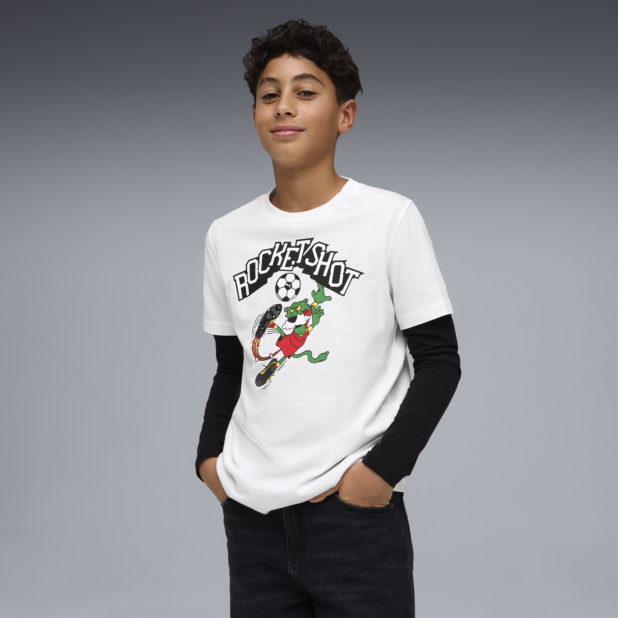 Super PUMA Big Kids' Graphic T-Shirt in White, Size S