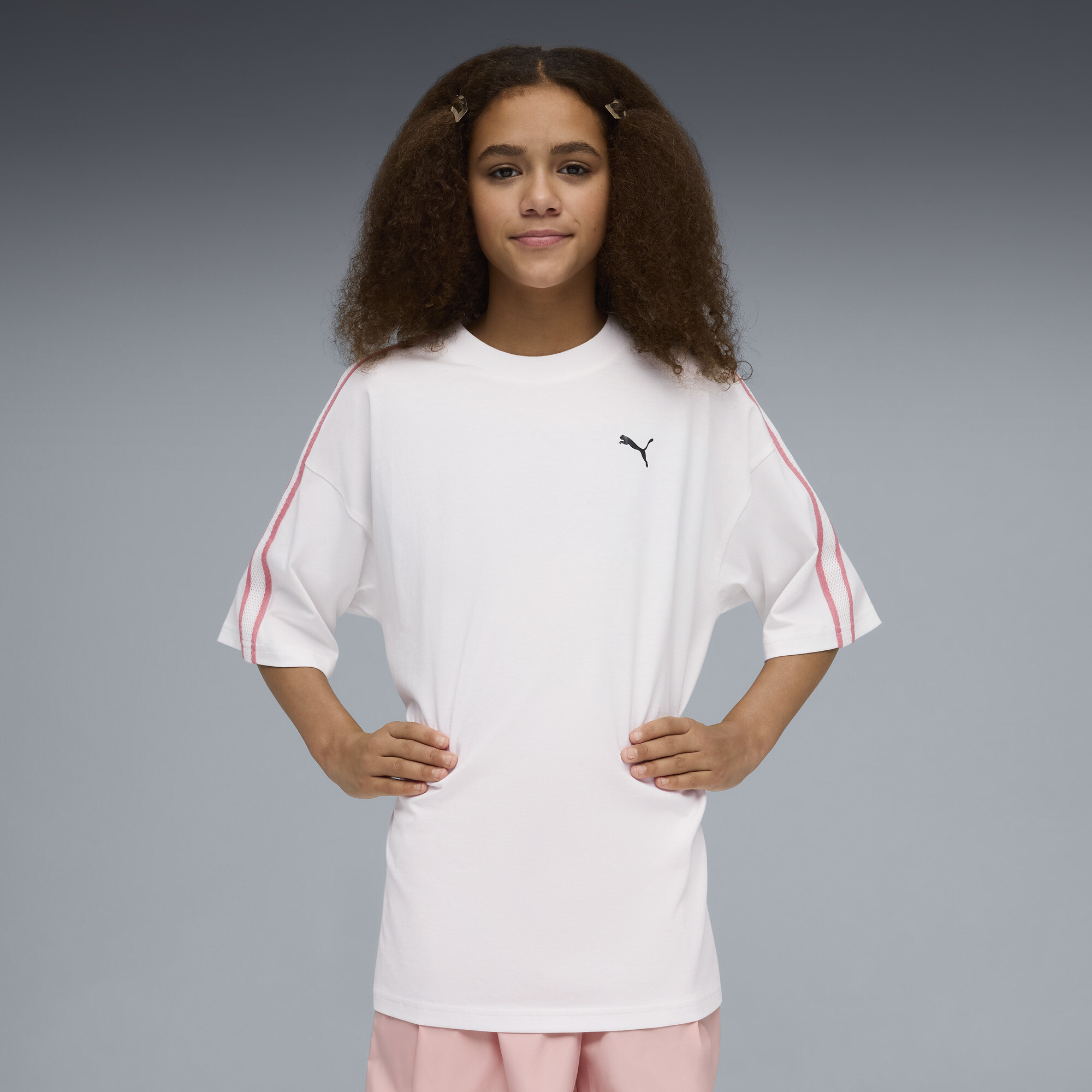 PUMA Luminous Cloud Big Kids' Oversized Graphic T-Shirt in White, Size M