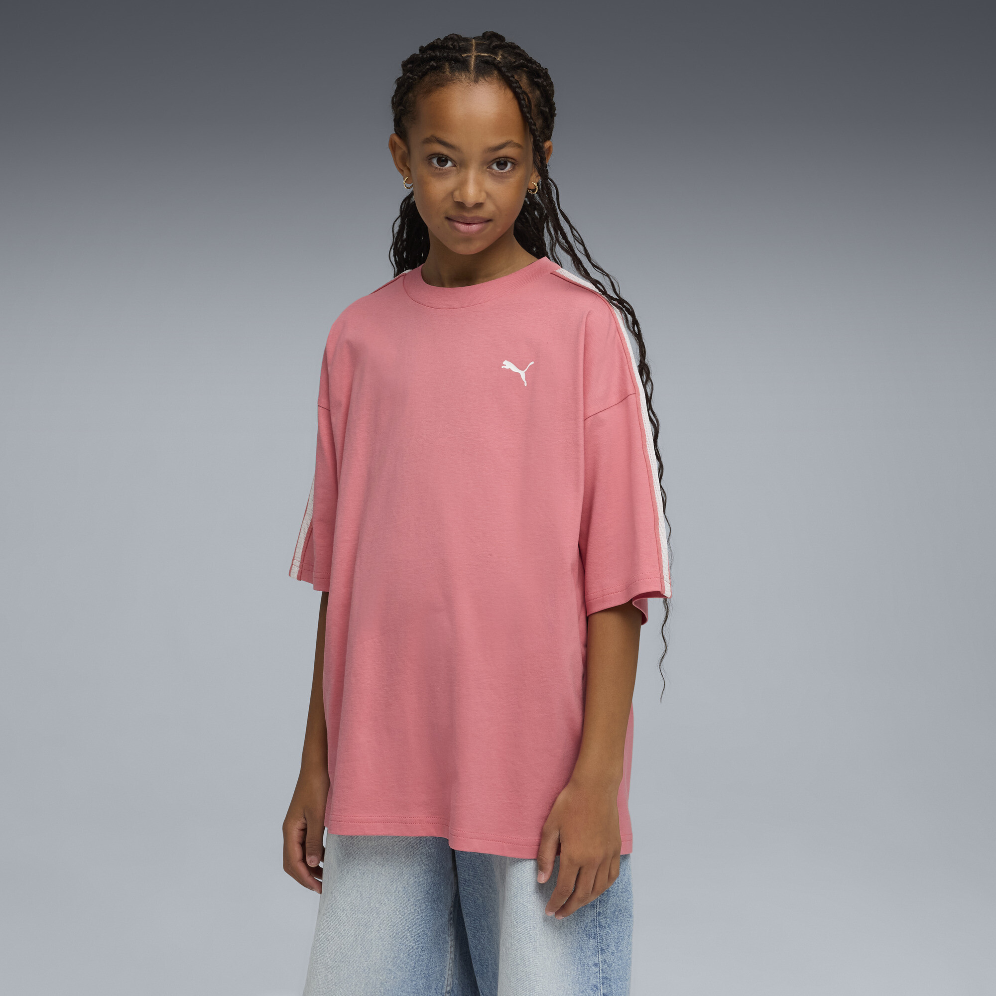 PUMA Luminous Cloud Big Kids' Oversized Graphic T-Shirt in Pink, Size M