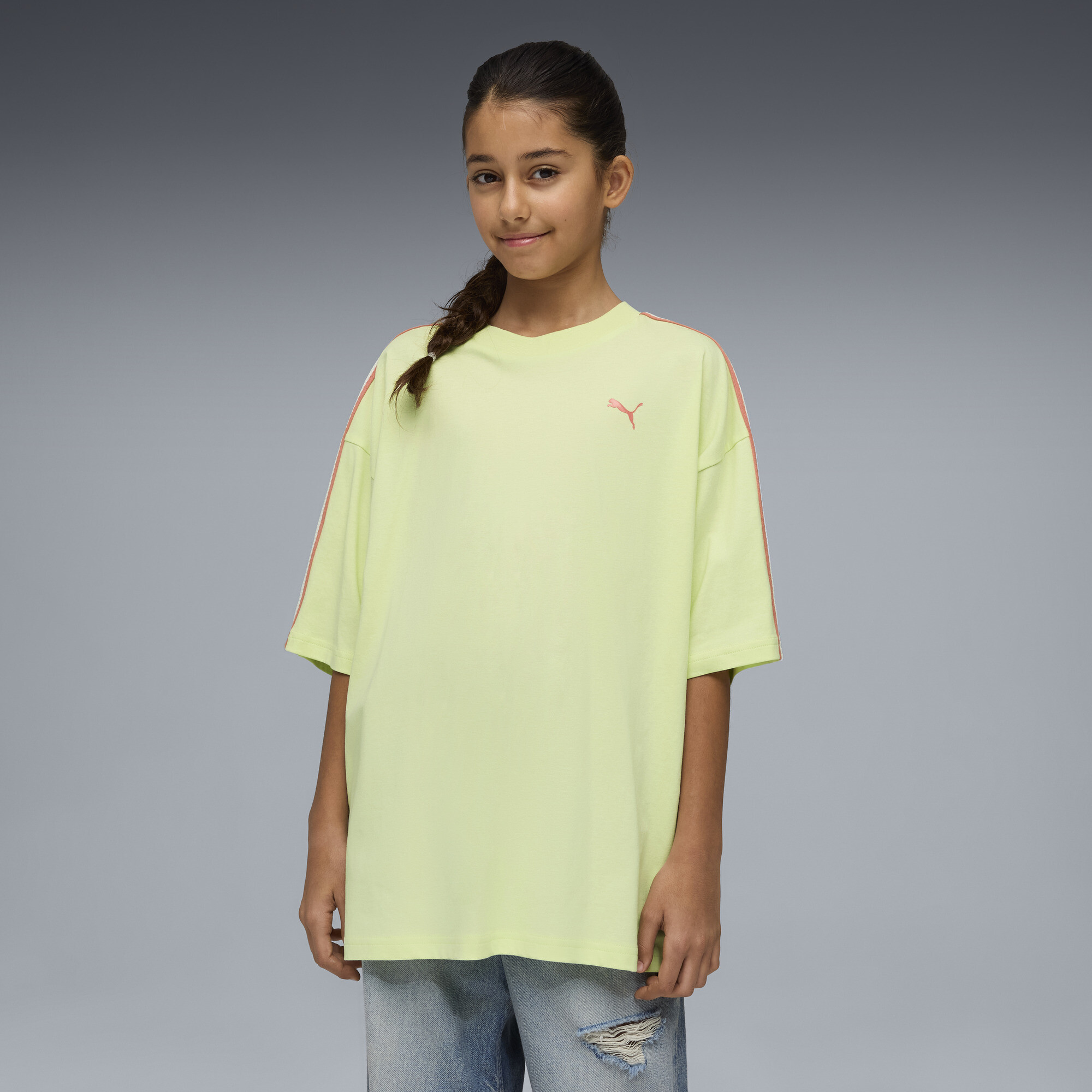 PUMA Luminous Cloud Big Kids' Oversized Graphic T-Shirt in Green, Size M