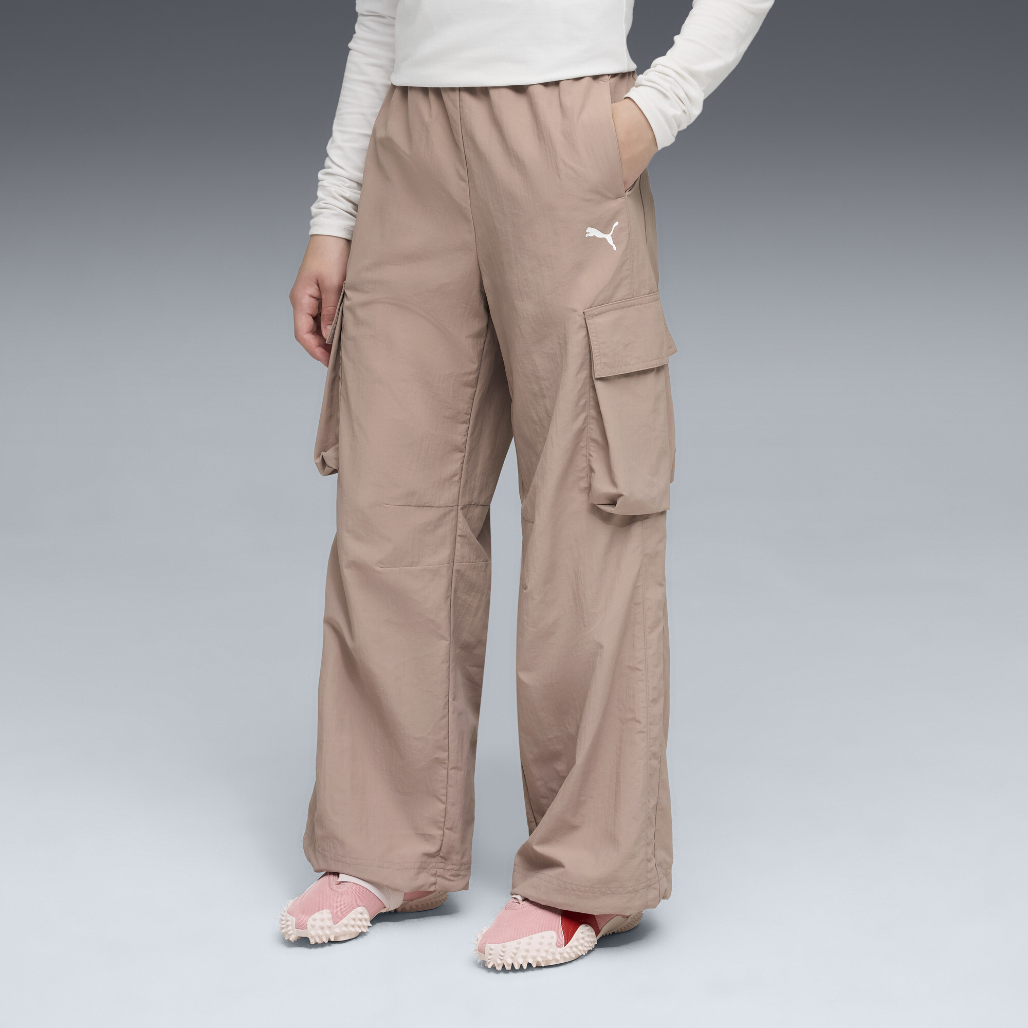 PUMA Luminous Cloud T7 Big Kids' Relaxed Cargo Pants in Beige, Size XL
