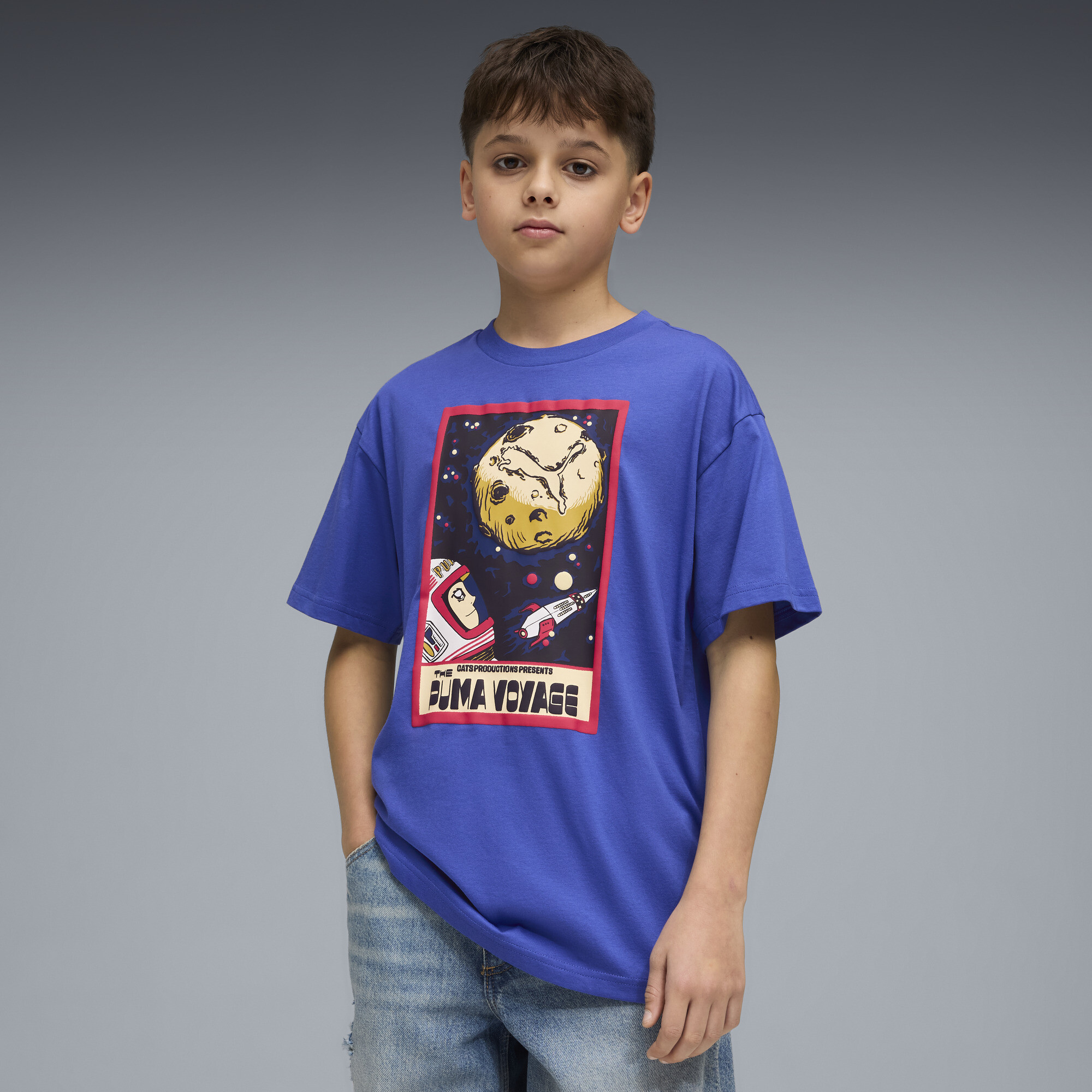PUMA House of Graphics Big Kids' Relaxed T-Shirt in Blue, Size M