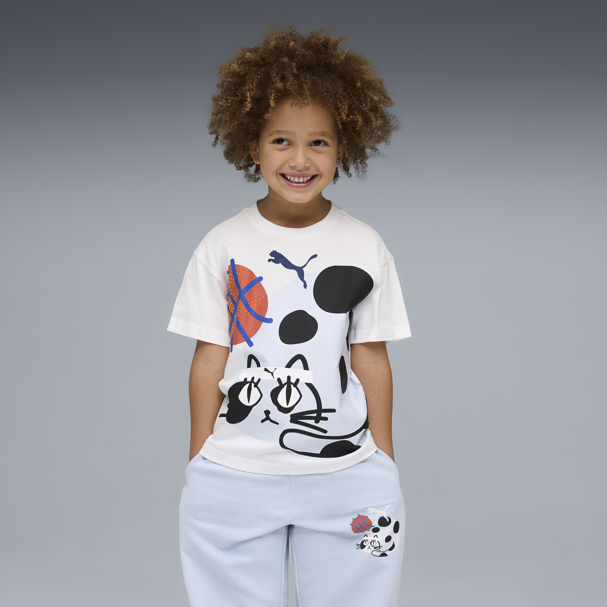 PUMA Sporty Cats relaxed T-shirt met afbeelding, Wit, Maat 6-7Y thumbnail 4