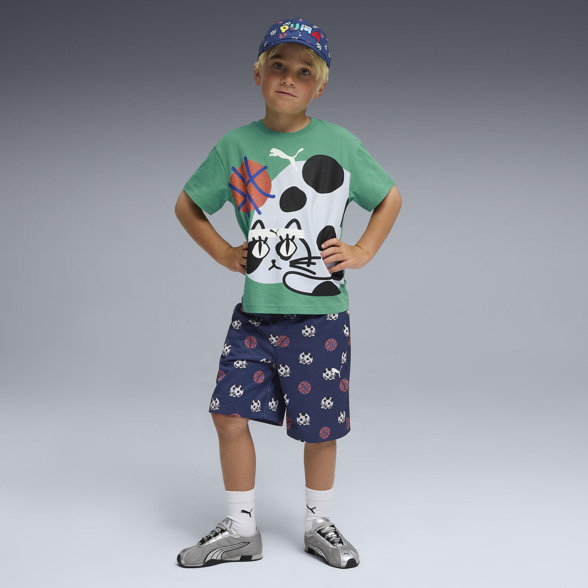 PUMA Sporty Cats relaxed T-shirt met afbeelding, Groen, Maat 3-4Y thumbnail 2