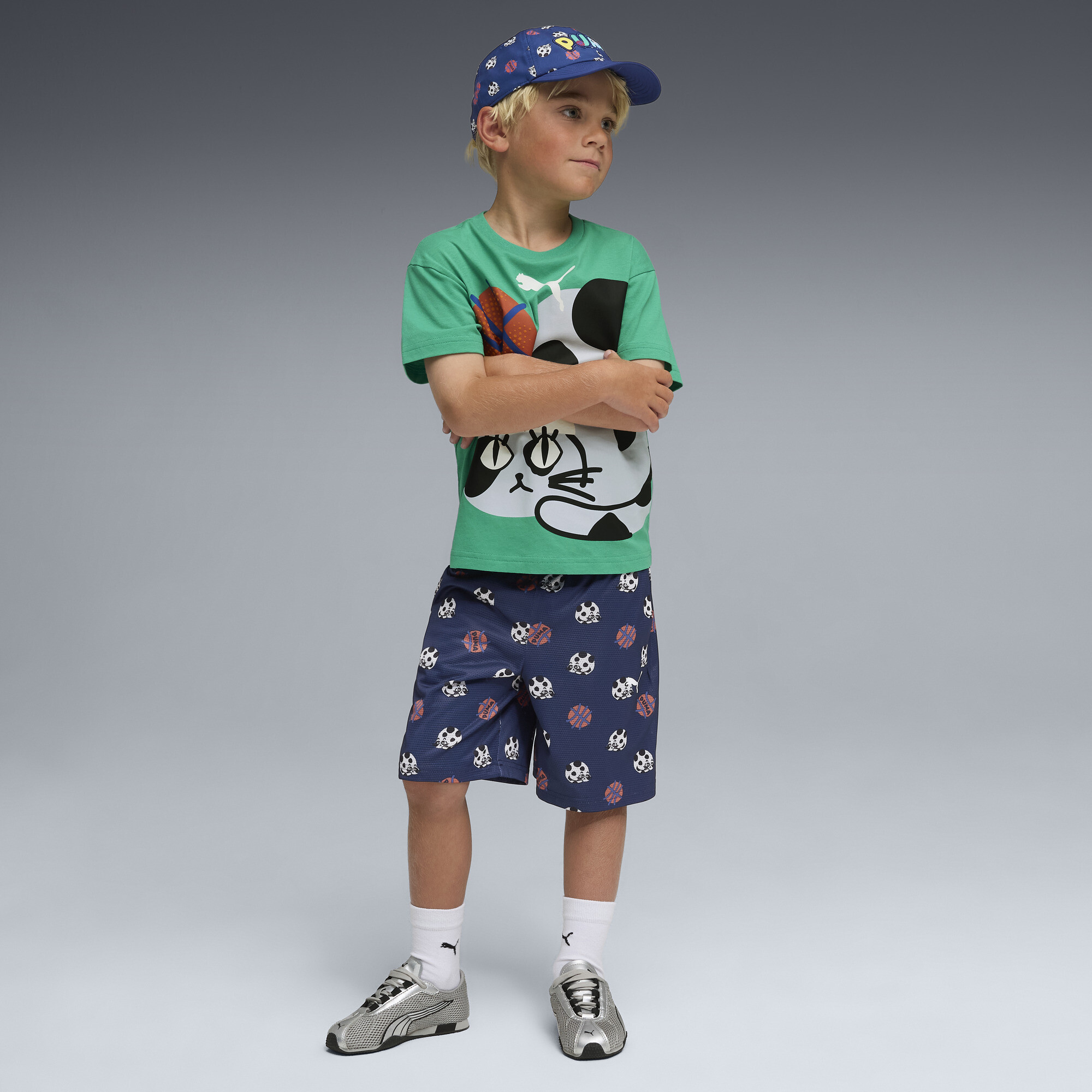 PUMA Sporty Cats relaxte short met print, Blauw, Maat 4-5Y thumbnail 2