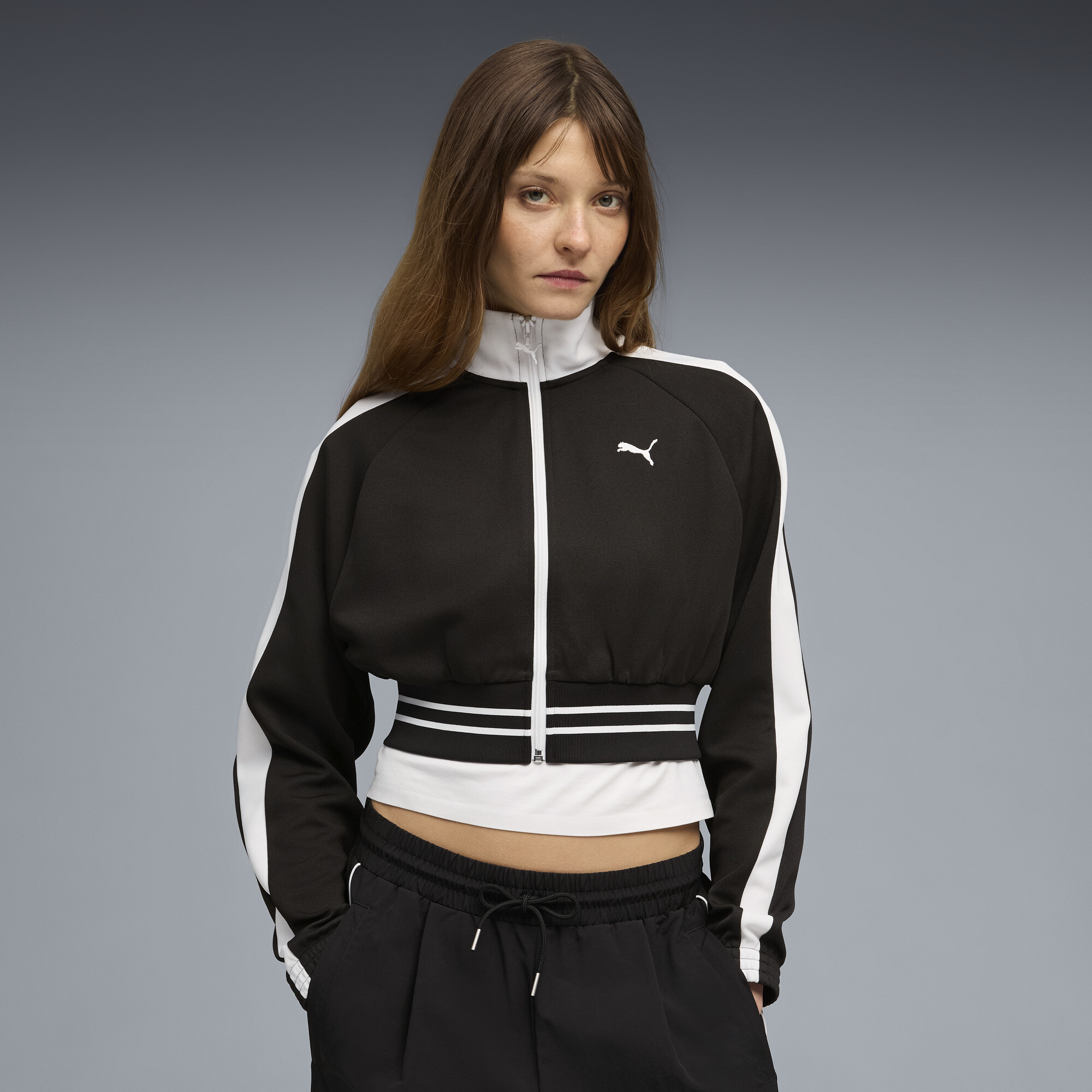 PUMA T7 Women's Cropped Track Jacket in Black, Size XL