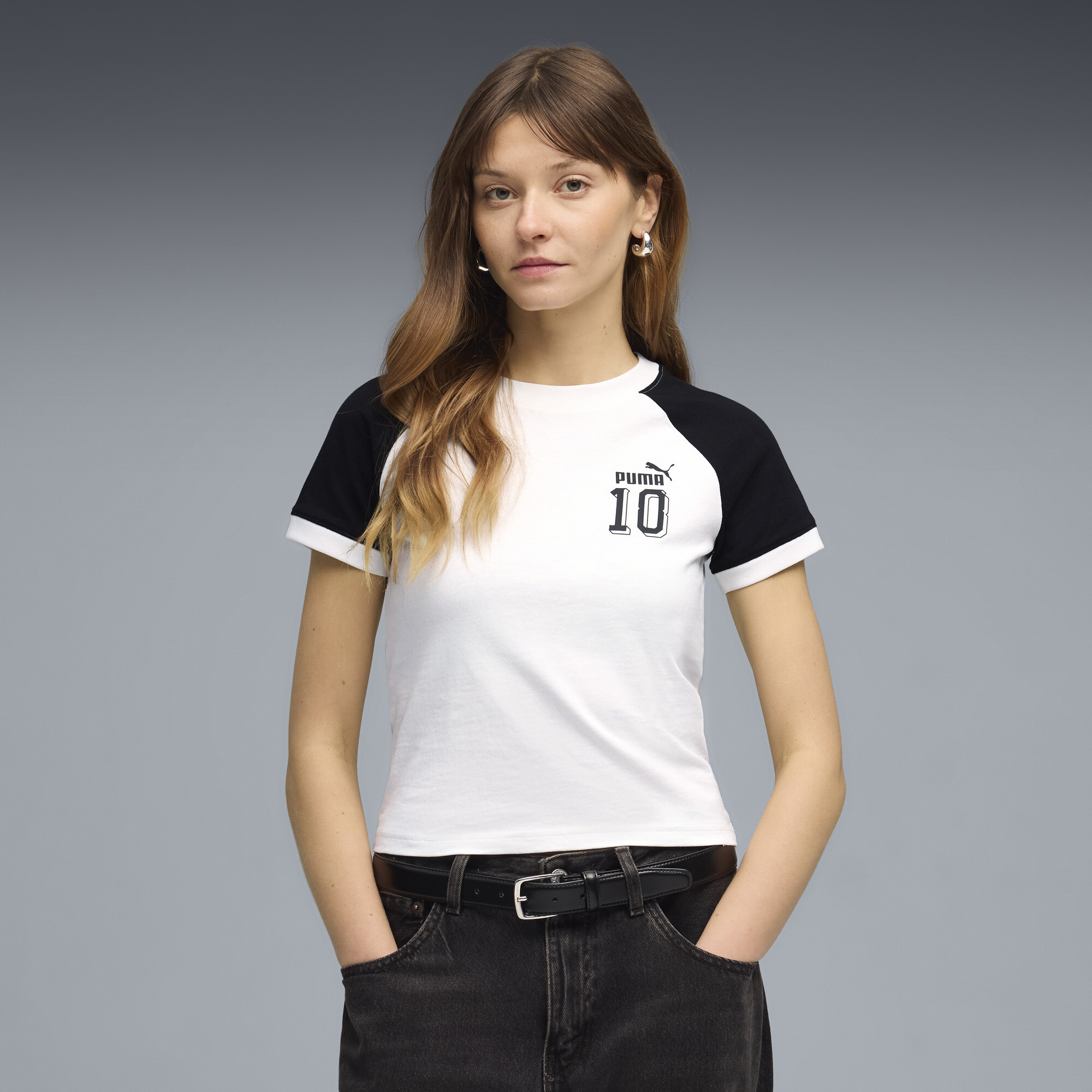 FUTURE.PUMA.ARCHIVE slim-fit Ringer T-shirt voor Dames, Wit, Maat XL